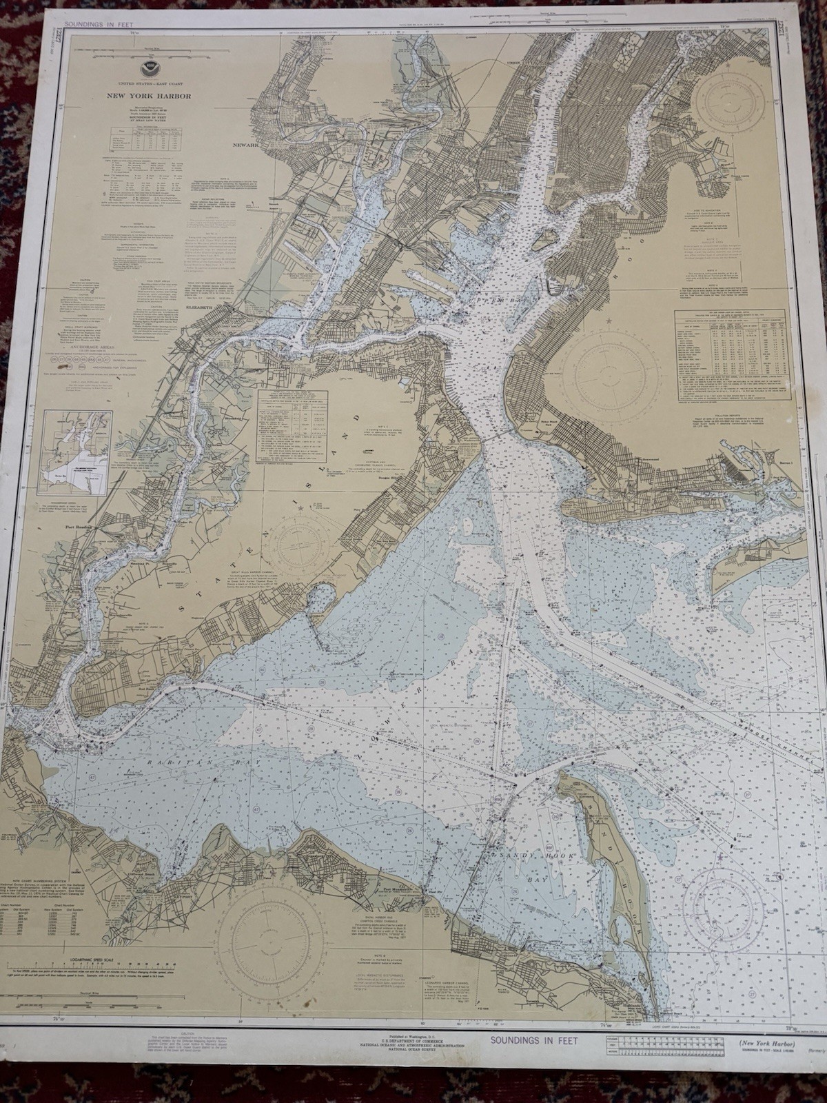 Vintage 1978 NOAA Nautical Map of The New York Harbor Matted 35 1/4 X 45 1/2