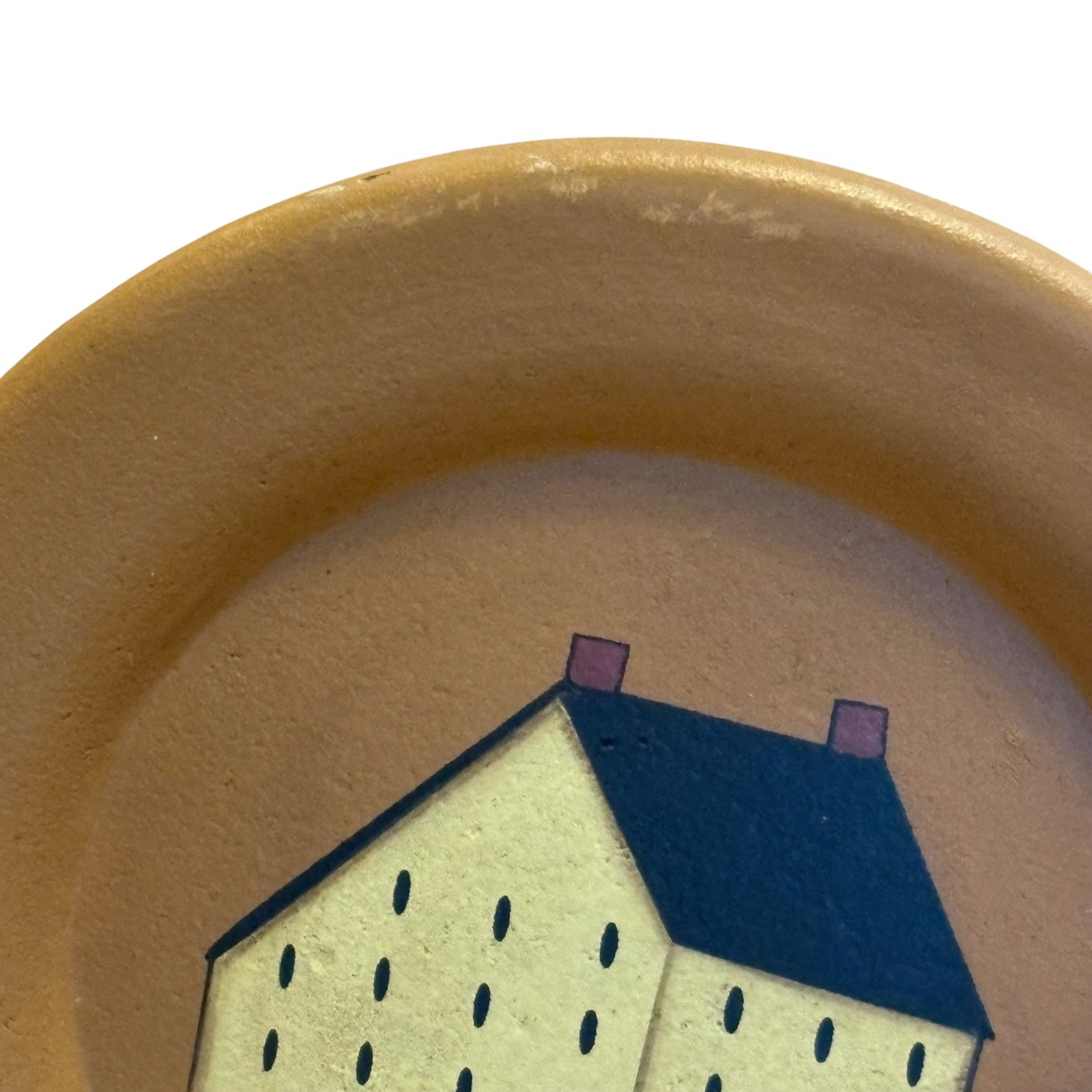 Vintage Primitive Folk Art Wooden Plate Saltbox House Farmhouse Decor 5” MCM