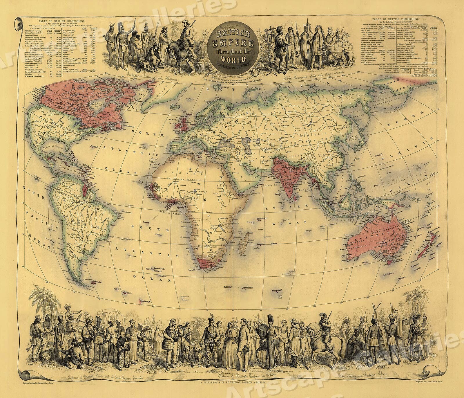 1850 “British Empire Throughout the World” Map Poster – 24×28