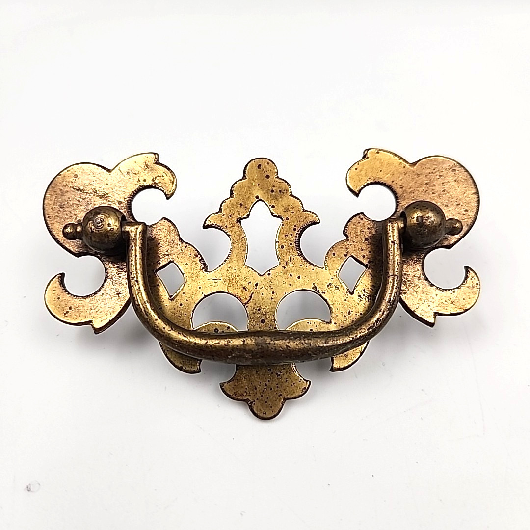 Chippendale Bail Drawer Pull Brass Tone 2.5in Hole to Hole – 3.7in Wide