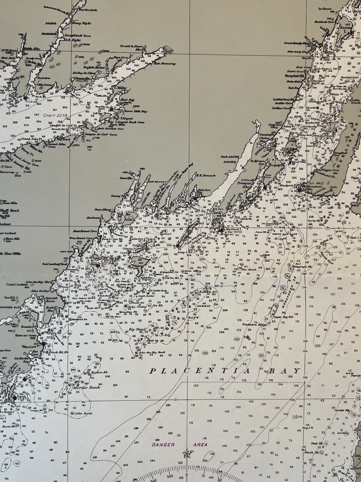 Original 1950s Nautical Chart Map,South Coast Newfoundland,Burgeo Islands,Canada