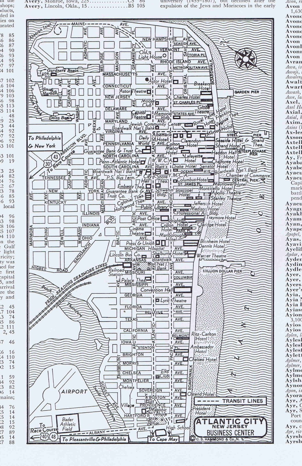 1953 ATLANTIC CITY, New Jersey Business Center, Downtown – City Section Map