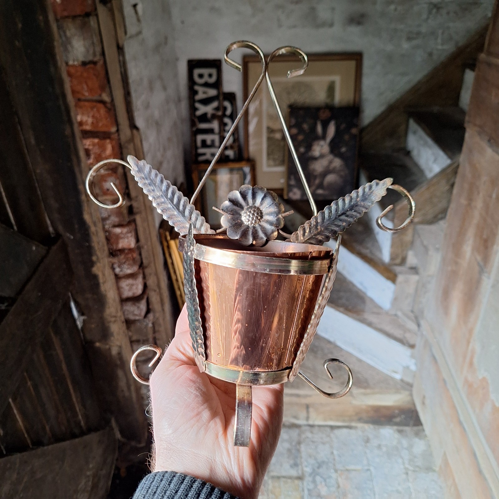 Mid Century Copper and Brass effect Planter