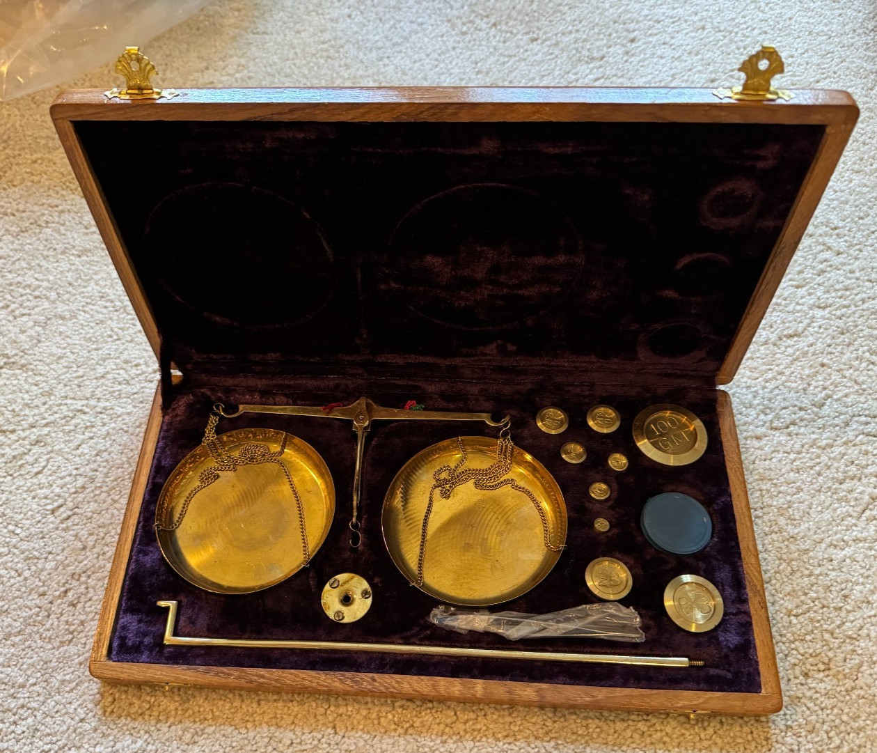 Antique Apothecary Balance Scale in Mahogany Case with weights, free shipping