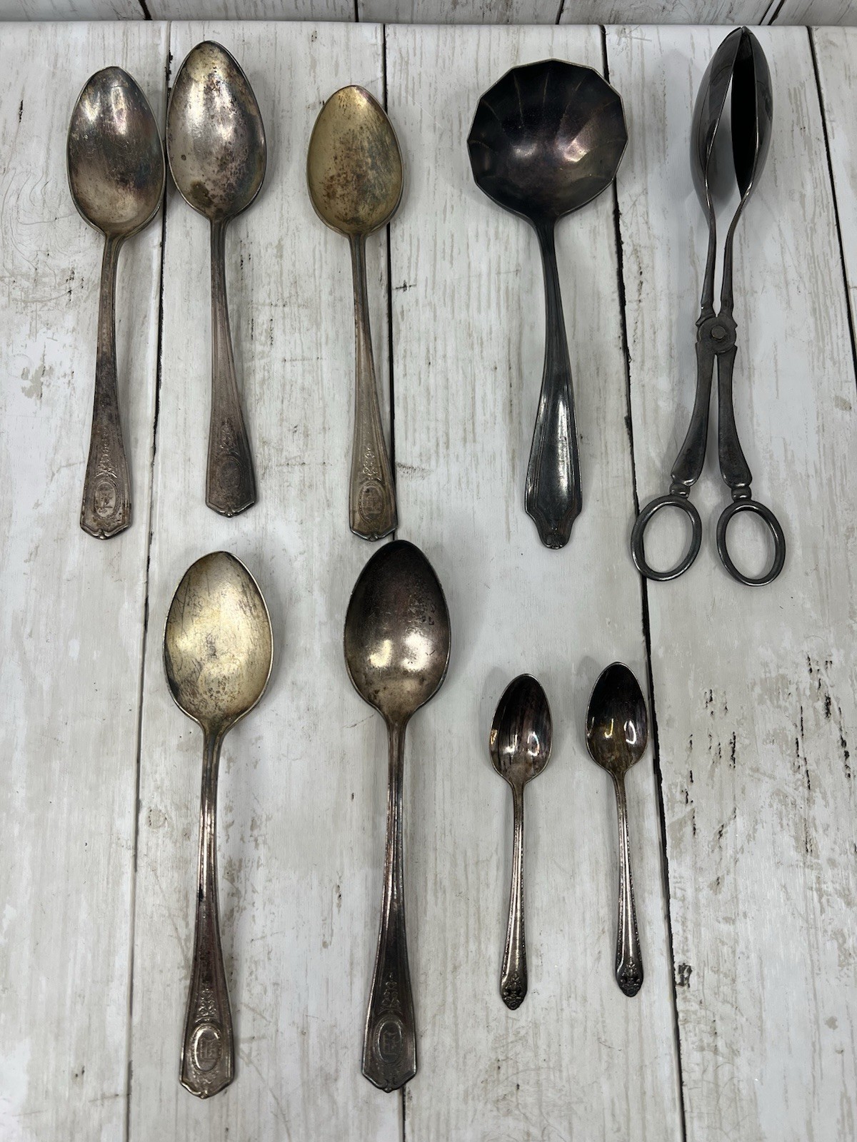 Vintage Lot 9 Pc Silver Plate Silverware Multi Brand Type Style Tarnished