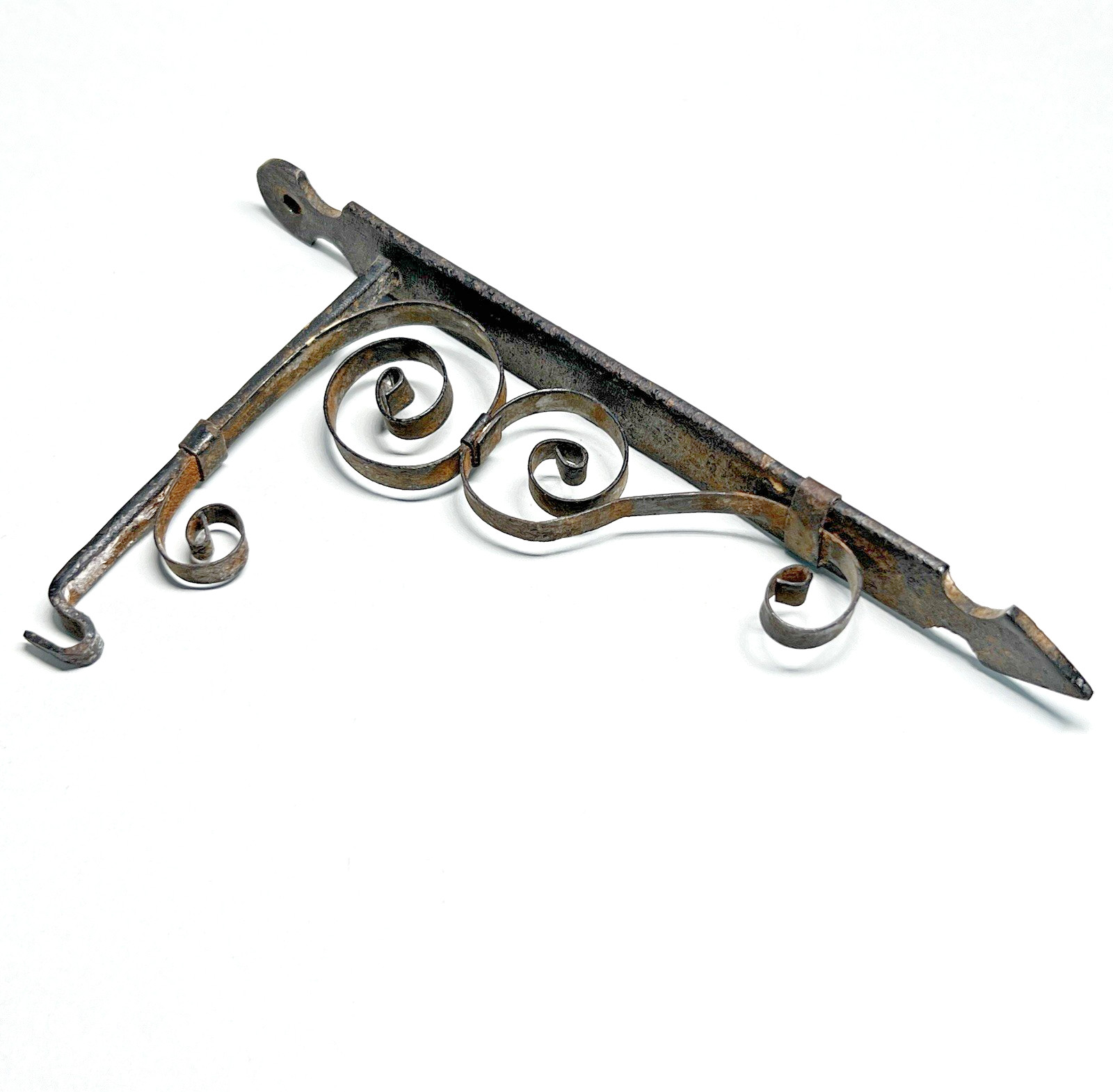 Victorian Cast Iron Wrought Scroll Bracket Wall Hanger Hook Black Single Small