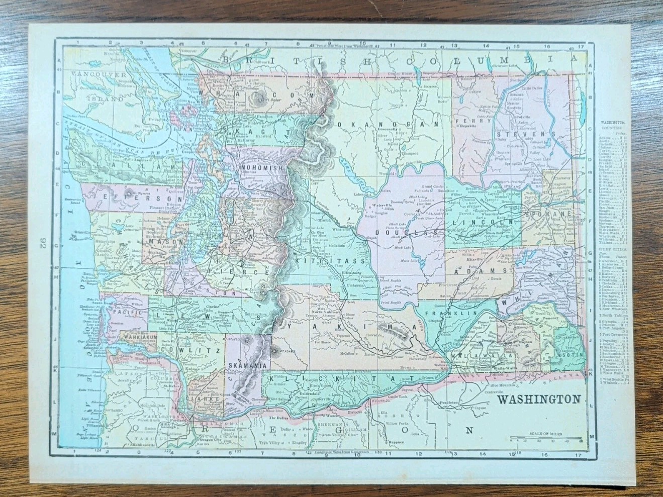Vintage 1900 WASHINGTON Map 14″x11″ ~ Old Antique Original SEATTLE OLYMPIA WA