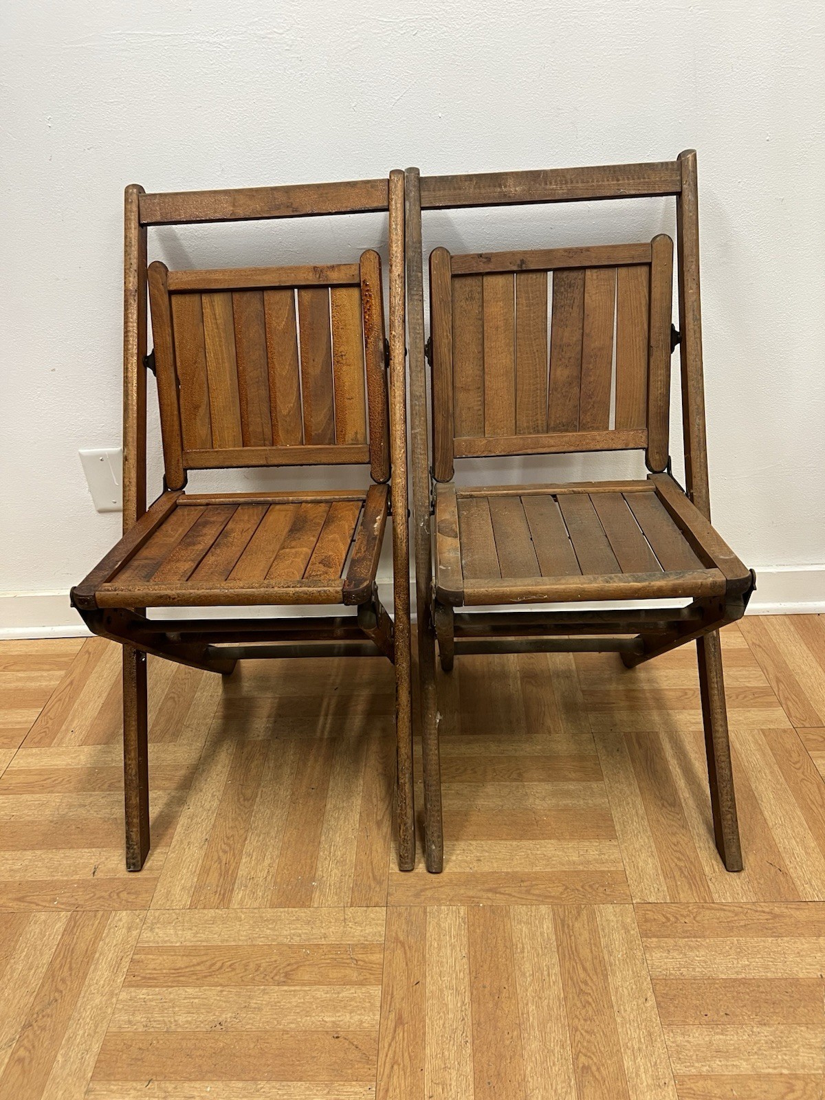 Vintage Wooden FOLDING CHAIR Set lot antique wedding church slat slatted bistro