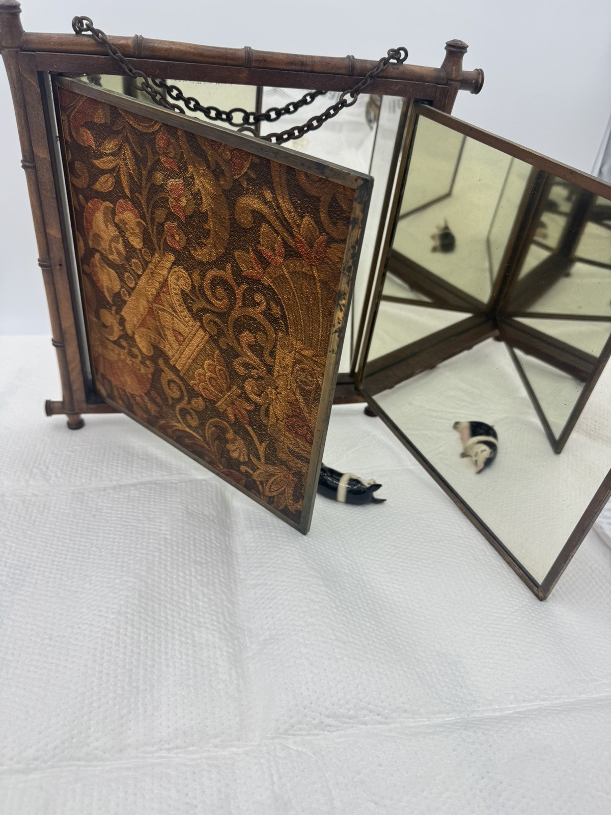 1876 Brevete French Antique Folding Trifold Mirror Glass. 11×11, 10×10, 13×13