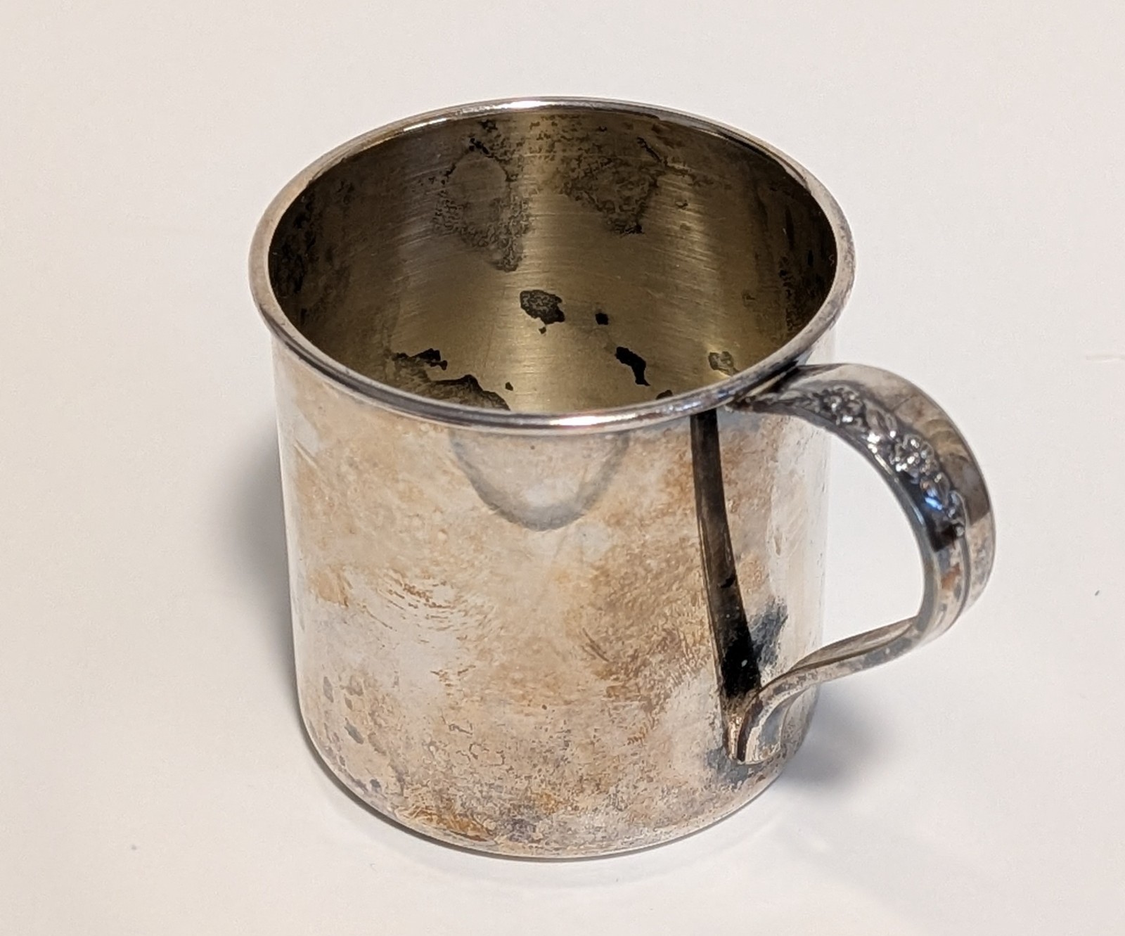 Vintage Rogers 1881 Silver Plated Baby Cup Mug Flower Handle Nostalgia Heirloom
