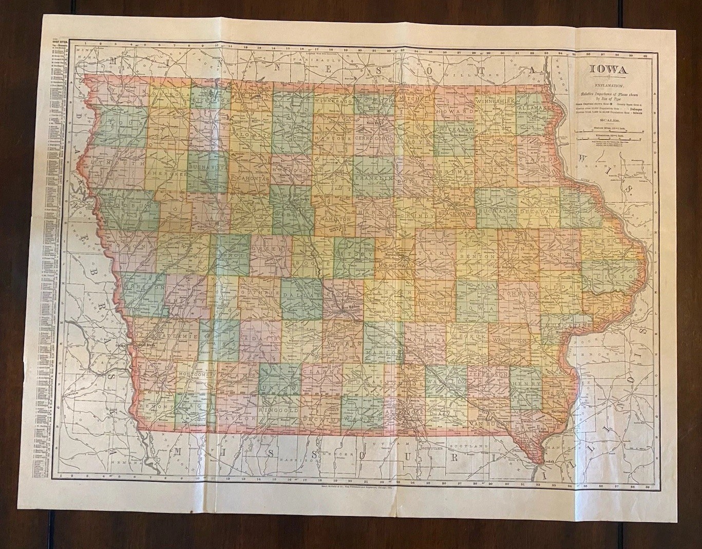 Antique 1904 Rand McNally Iowa Railroad Map – US Map On Reverse 21” X 28” RR