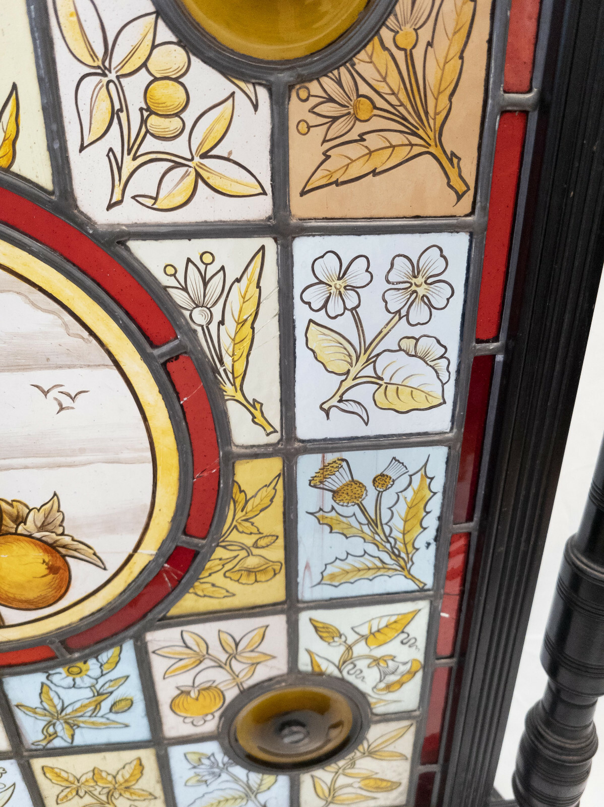 Antique Victorian Aesthetic Stained Glass and Ebonized Wood Fire Screen