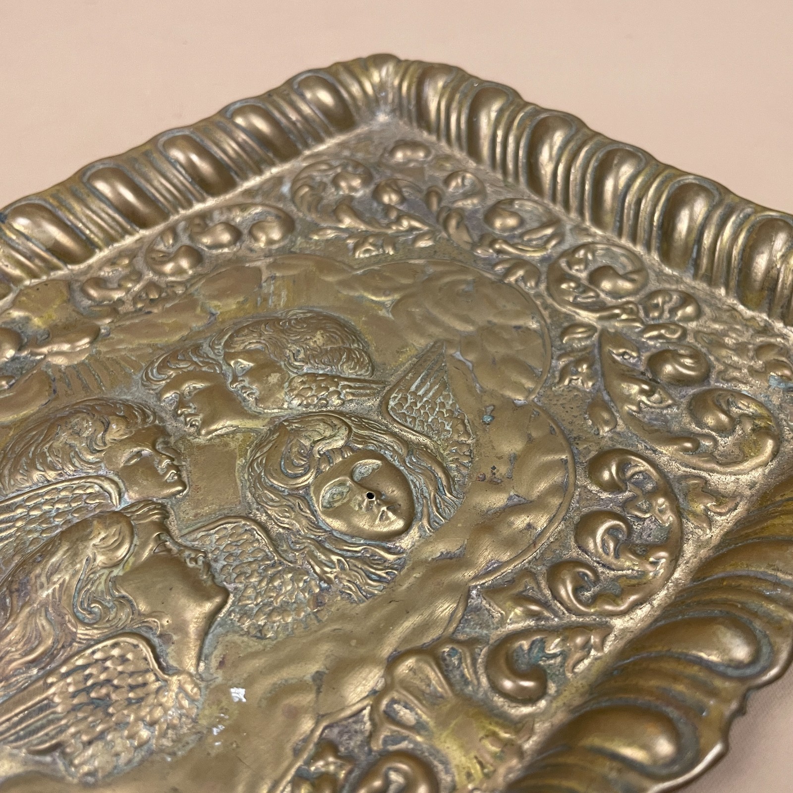 Antique Brass Tray Metal Rectangle Decorative Babies Cherubs Arts & Crafts Small