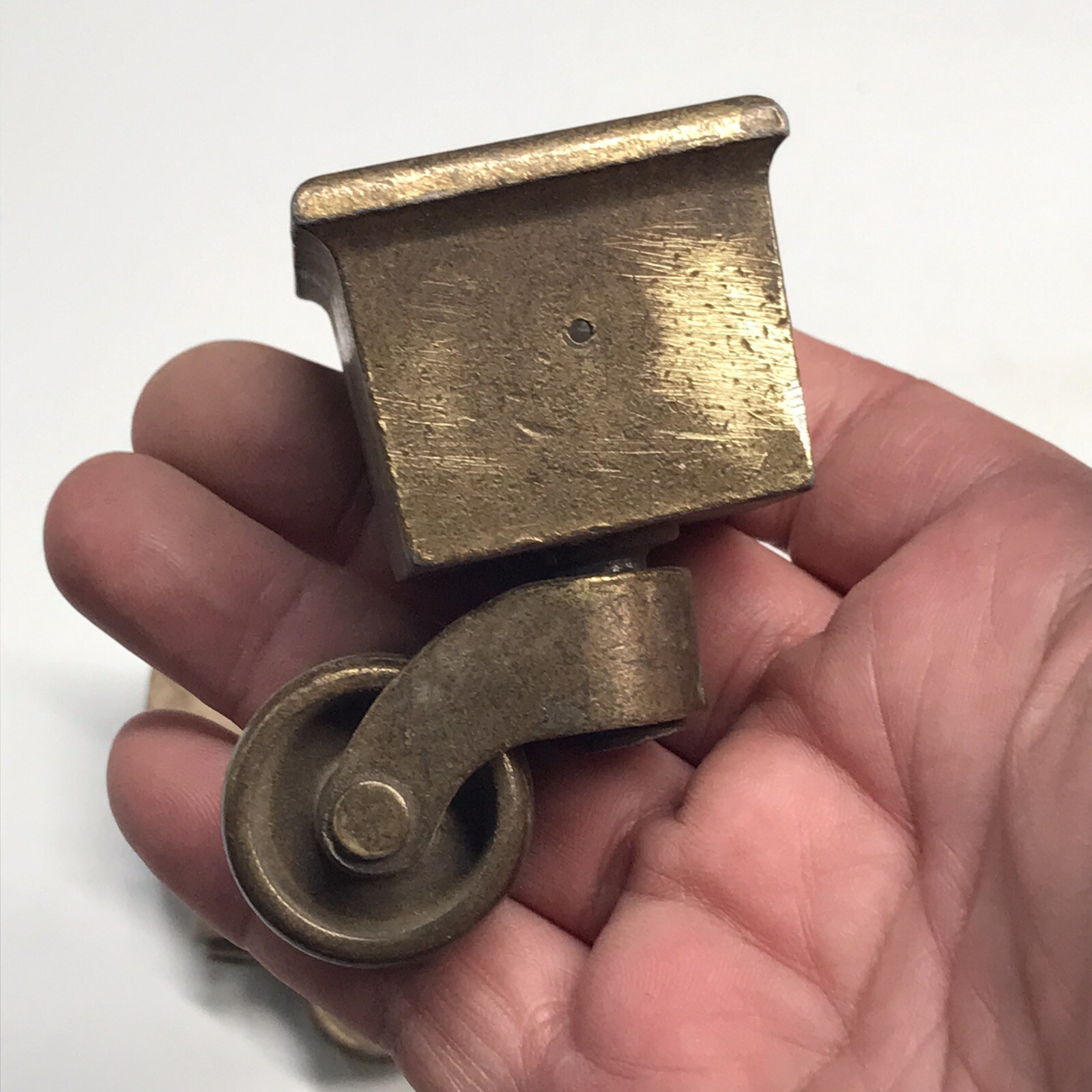 2 VTG Brass Square Cup Caster Hardware 2.5″ Tall 1″ Dia Wheel Cup 1.25″ Square