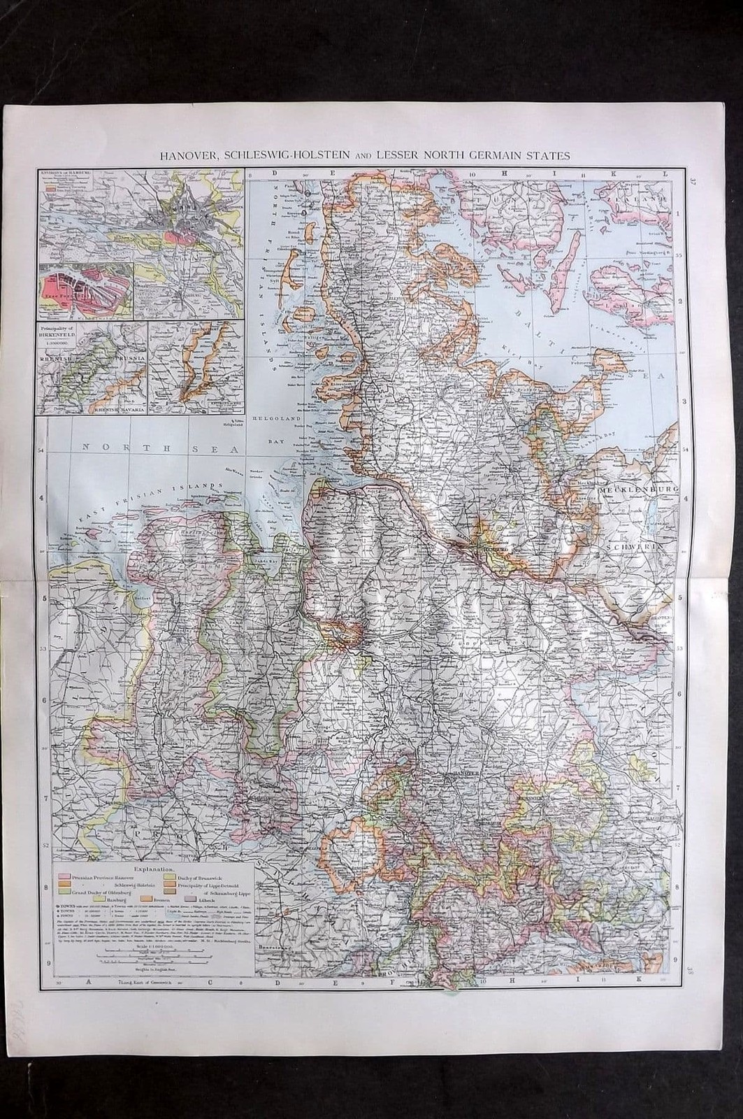 Times Atlas 1895 LG Antique Map. Hanover, Schleswig-Holstein. North Germany