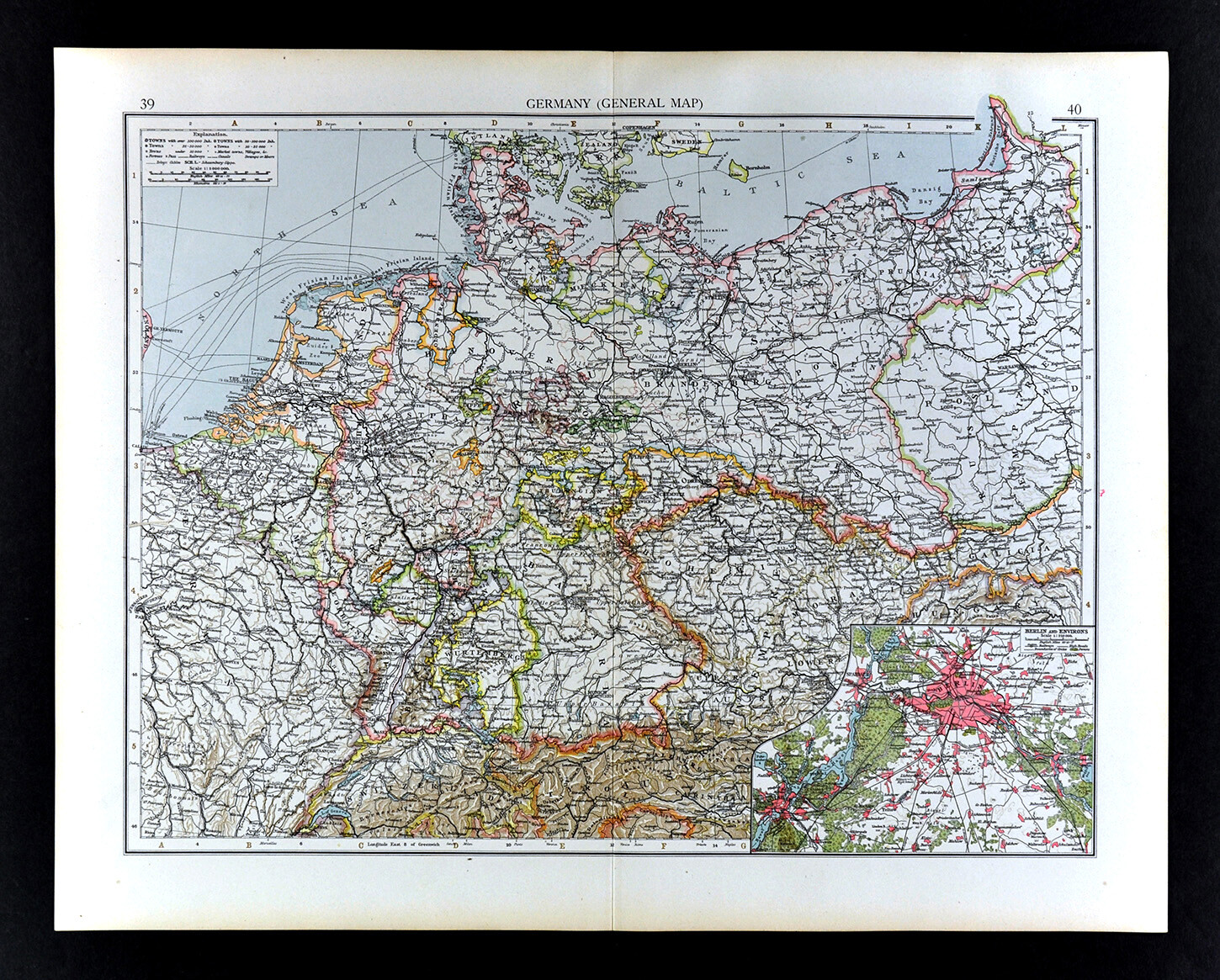 1900 Times Map Germany Berlin Bavaria Bohemia Holland Belgium Prussia Europe