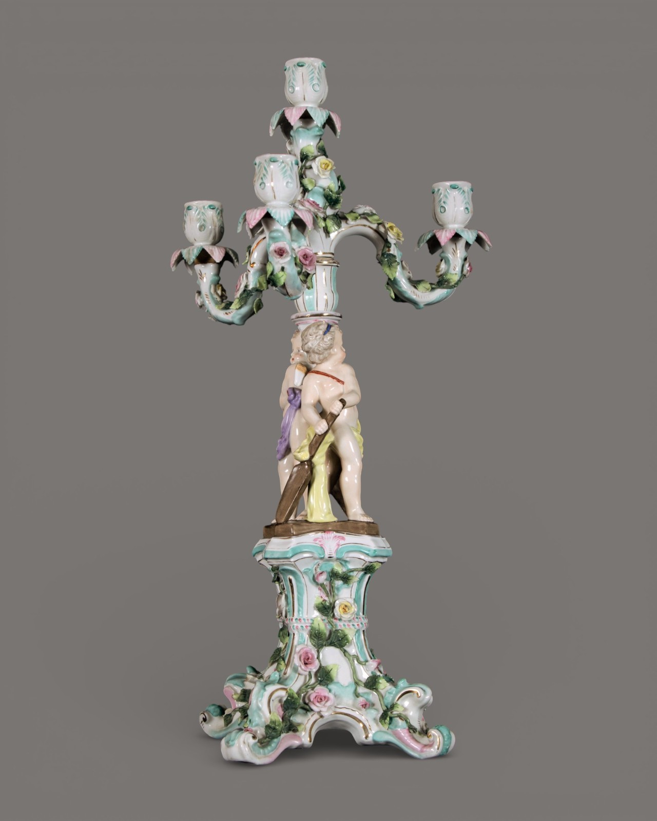 Sitzendorf, Candle stand, Antique, Three Branch, Figural, Cricket