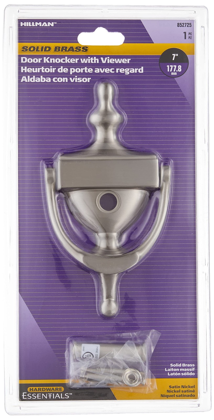 Hardware Essentials Satin Nickel Door Knocker with Viewer, 160 Degree View of…