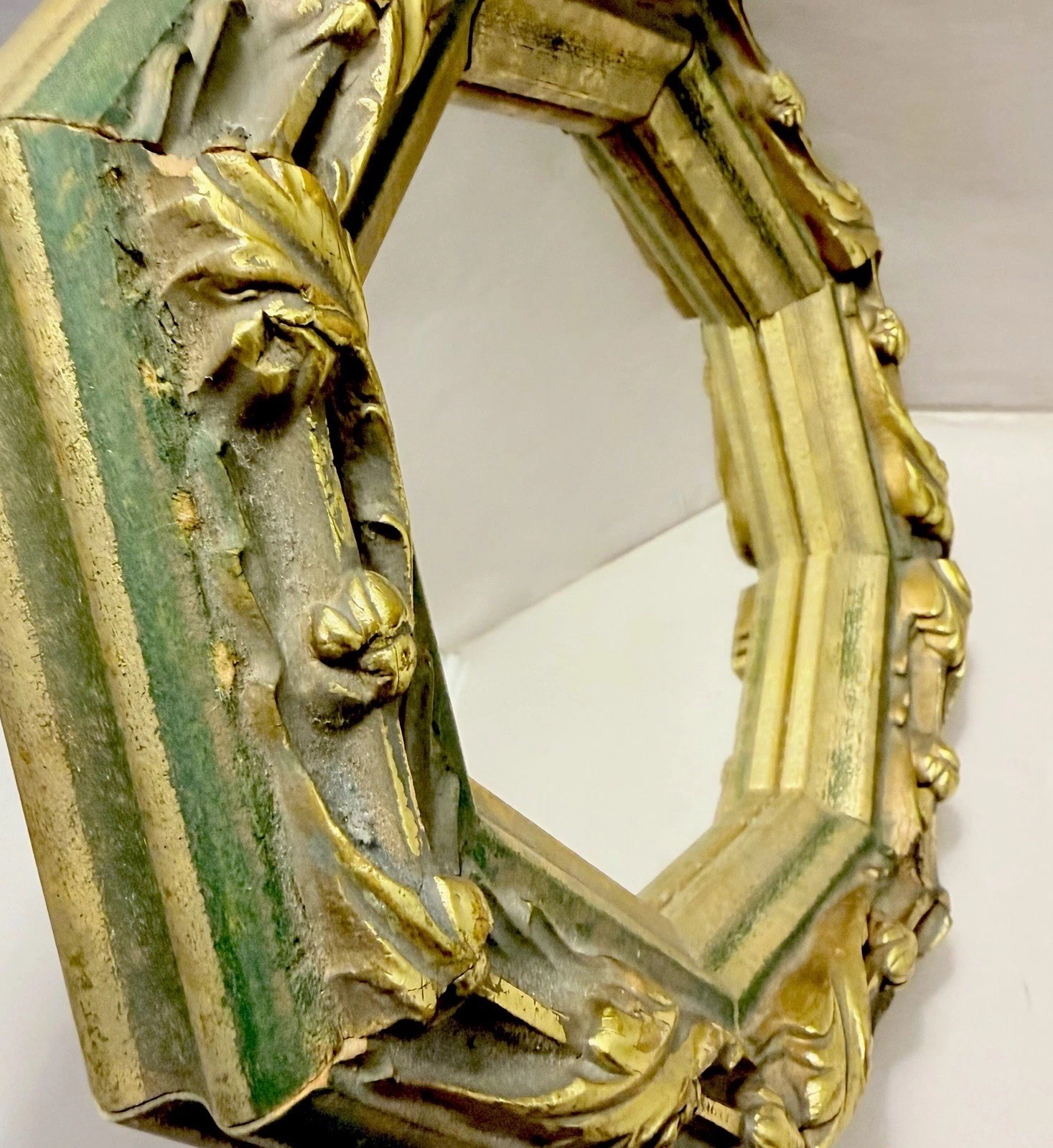 Hollywood Regency Mirror Vanity Wall Ornate Gold Scroll Patina Old Wood Carved