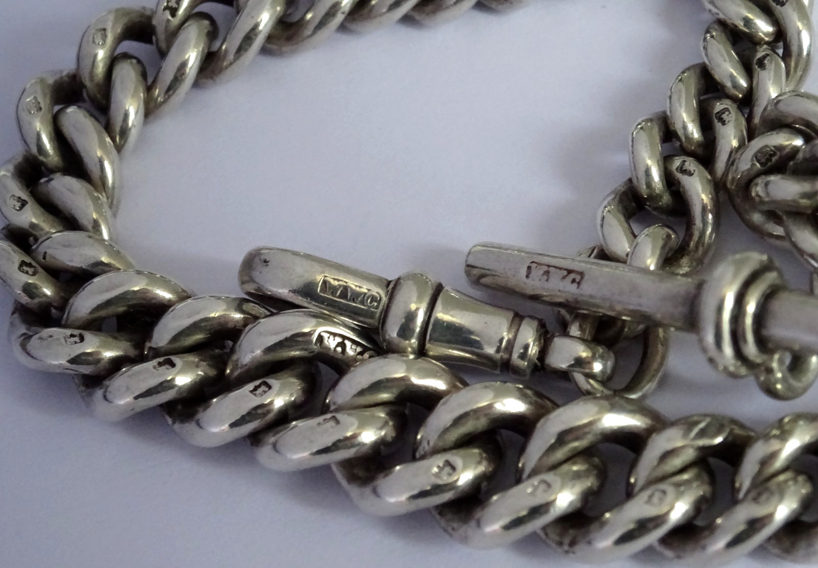 Antique heavy 67.5g all original solid silver pocket watch albert chain & fob