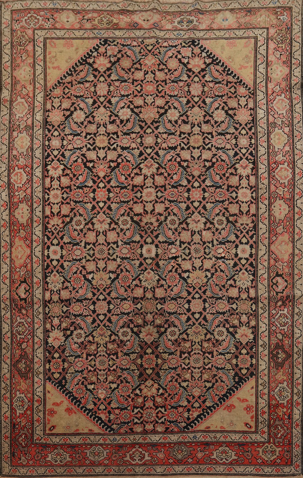 Pre-1900 Antique Tribal Area Rug 4×6 Ft Vegetable Dye Oriental Wool Carpet