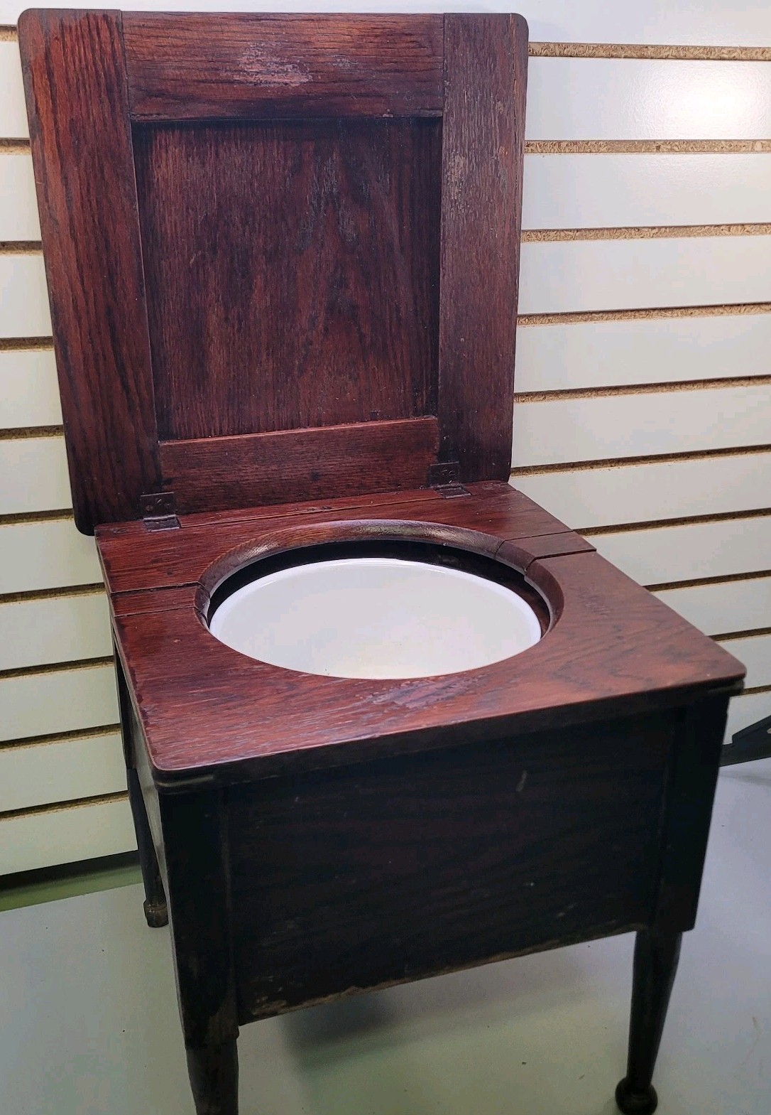 Antique Early American Primitive Toilet Commode Chamber Pot Chair Wooden W/ Pan