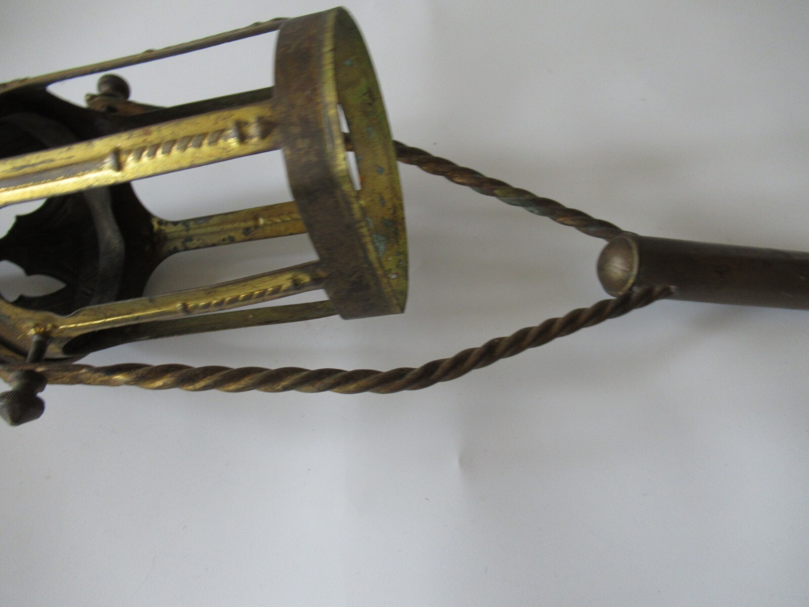 Antique brass Processional Lantern Fleur de lis French cross finial pole mount