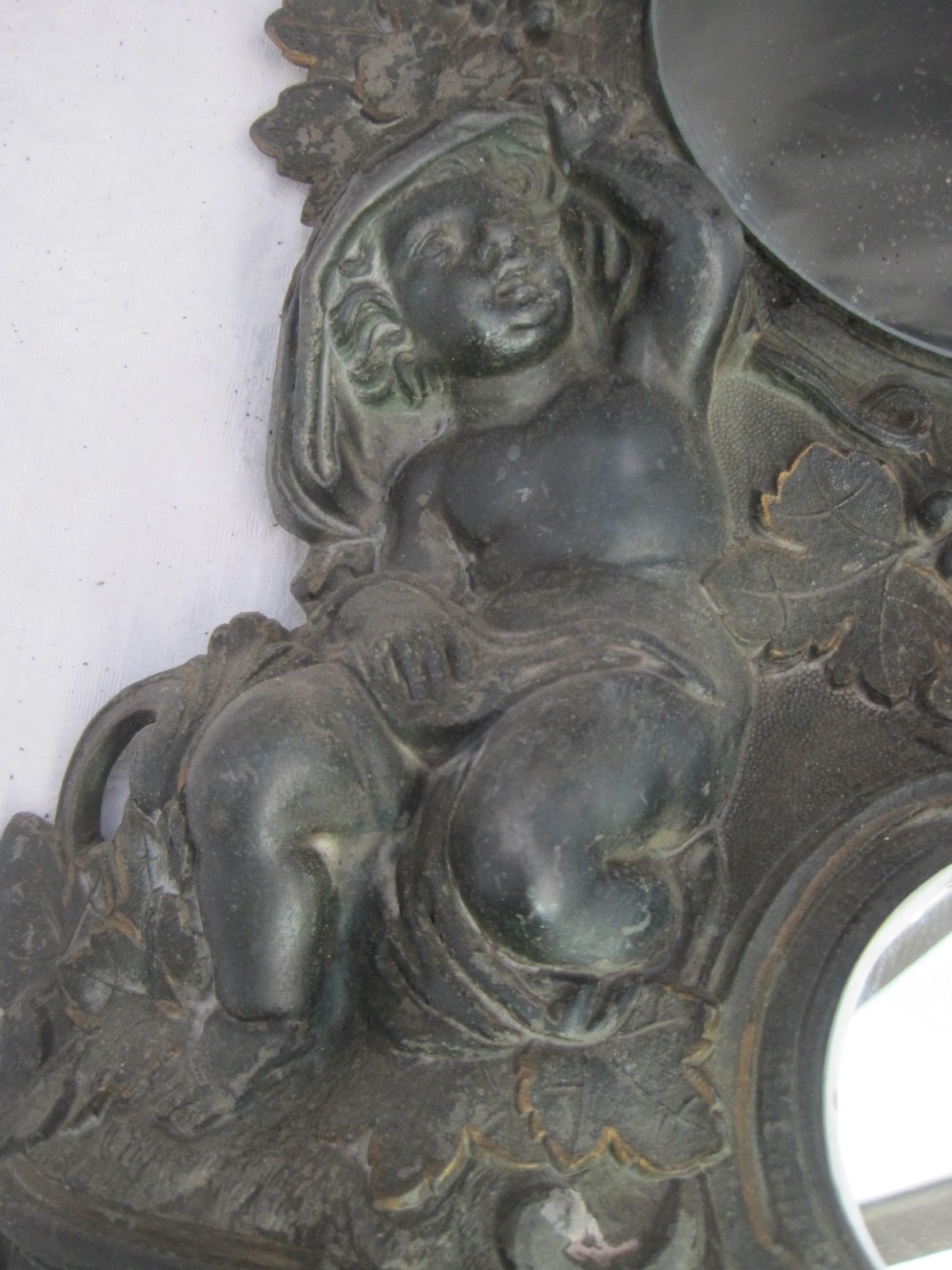 Gothic Mirror Antique made from American Clock Iron Cast Case Angels Round