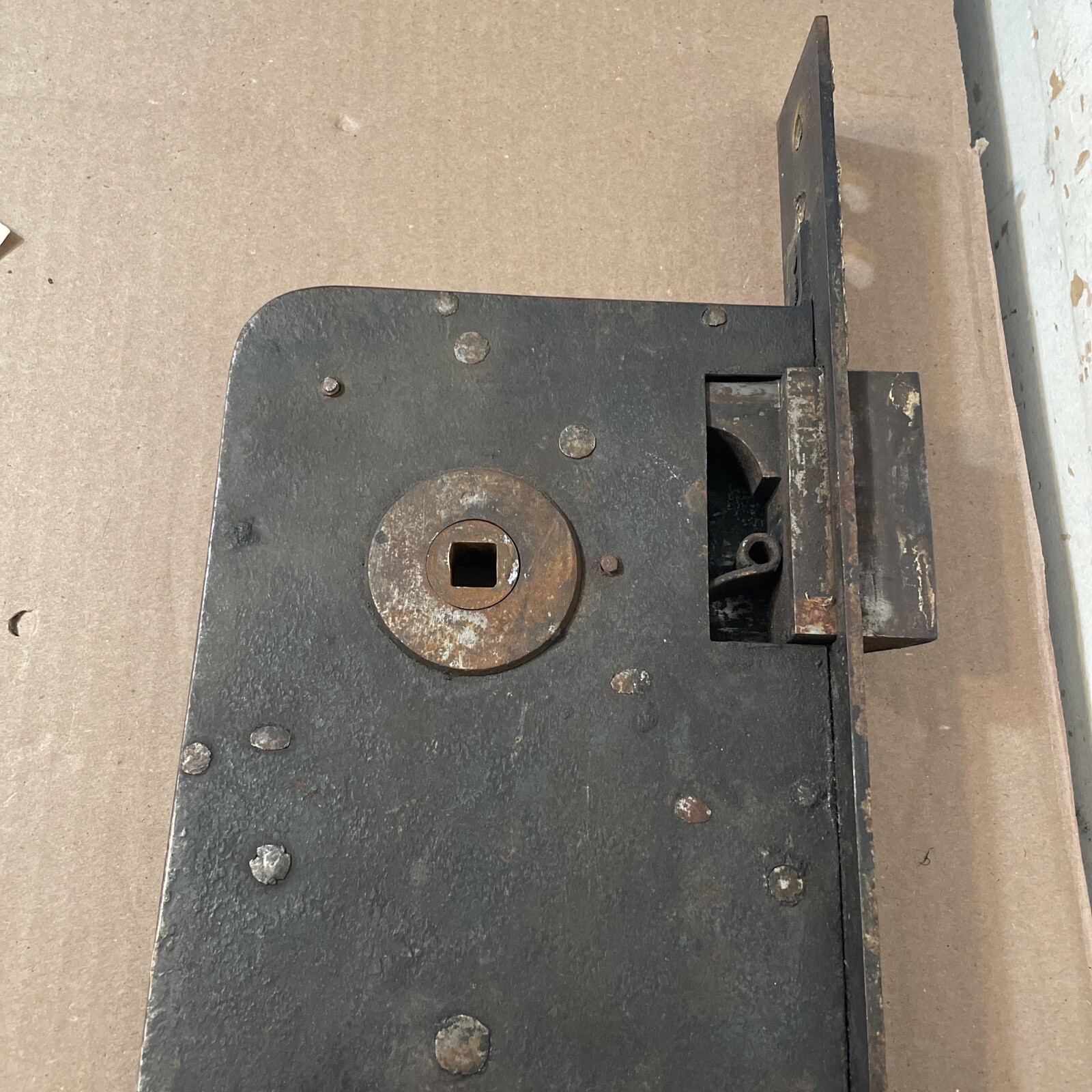 Huge Antique Door Lock Double Throw Bolt W/ Key & Brass Handles Castle Size