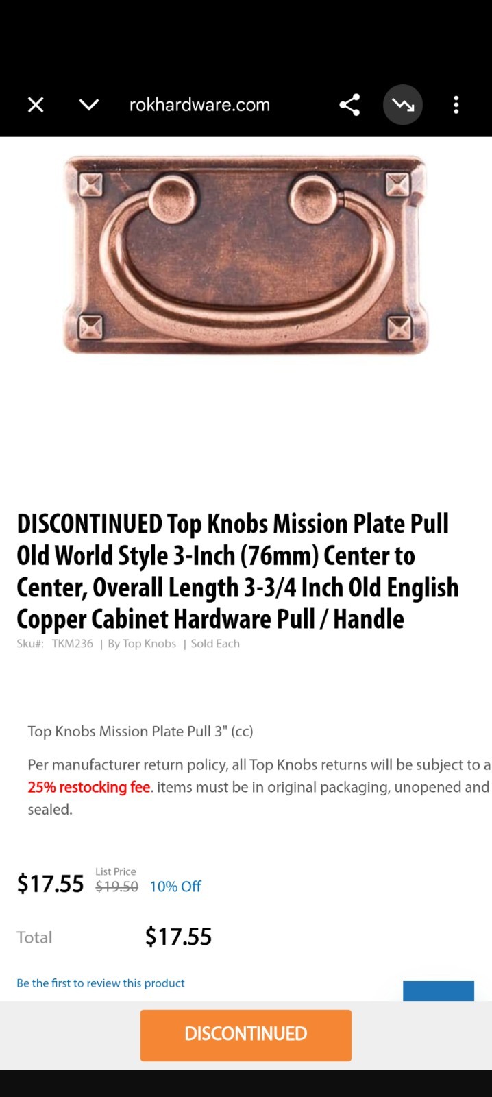 Top Knobs – Mission Plate Drawer Pull – Old World Style – Qty 7