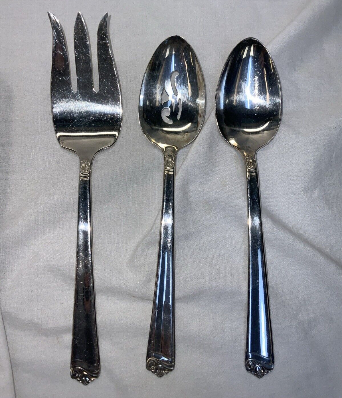 3pc SERVING HOLMES & EDWARDS Inlaid Deep Silver Silverplated BRIGHT FUTURE
