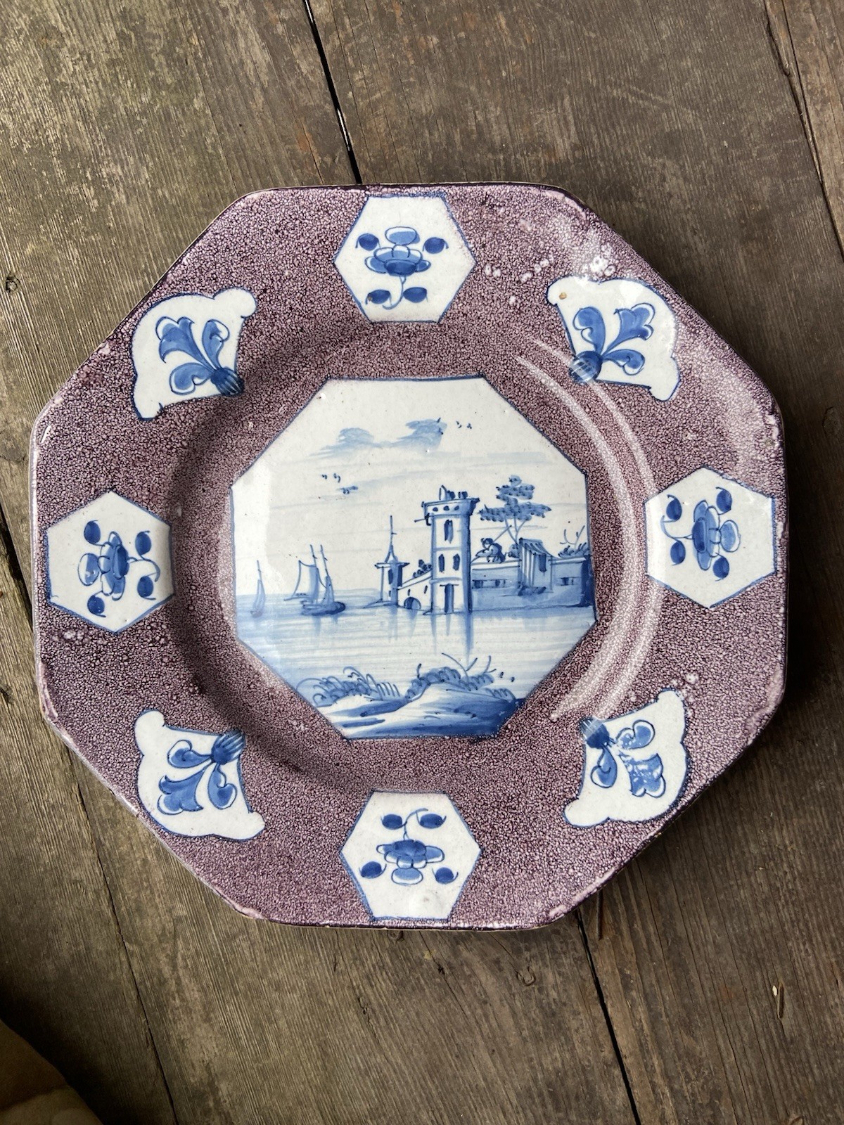 Antique English Delft Dish London 1740 Tin Glazed Faience Pottery Delftware Xvii