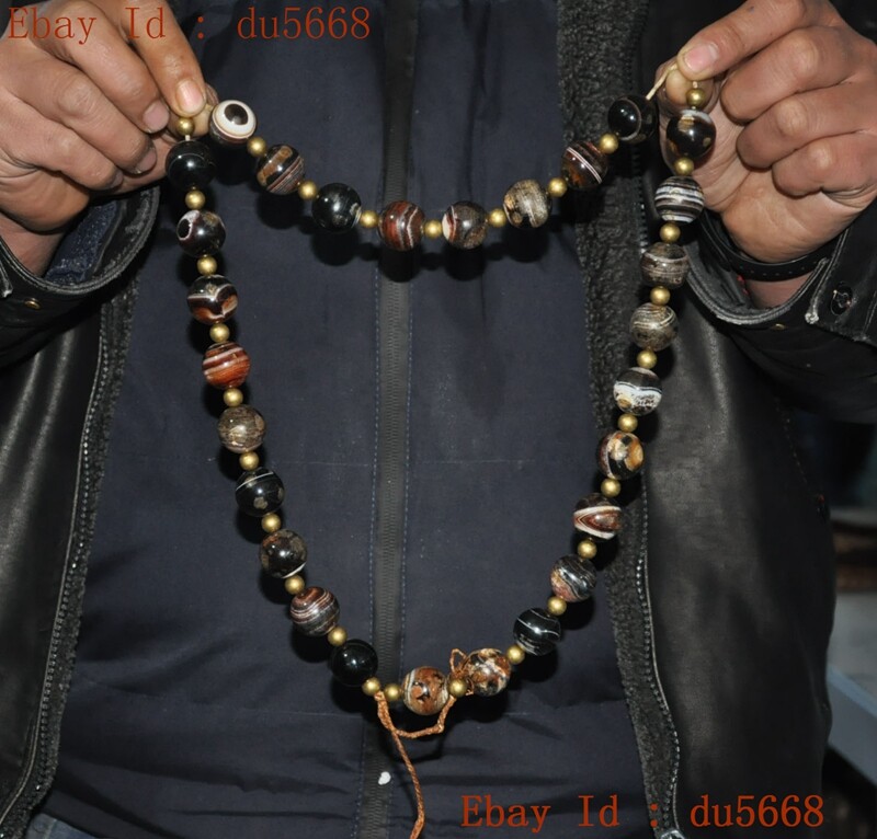 15″China temple Agate Onyx exorcism amulet buddha beads Rosary Bracelet necklace