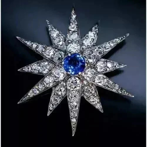 14k White Gold Plated 3Ct Round Lab Created Sapphire Diamond Men’s Brooch Pin