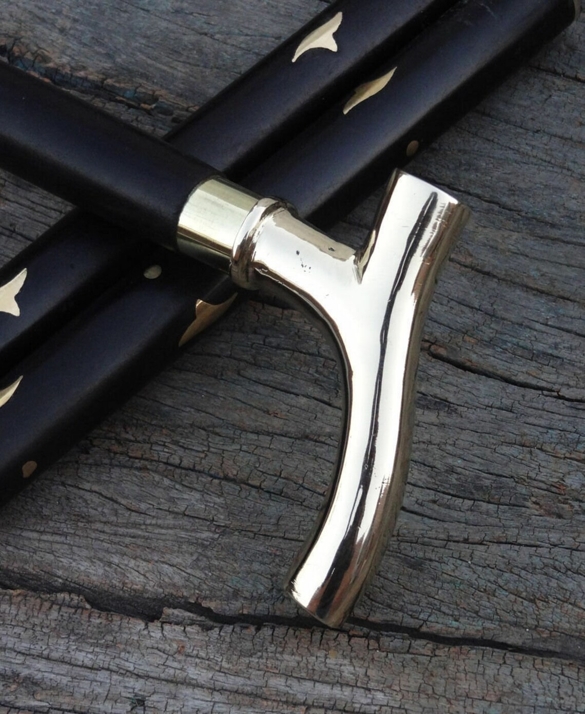 Plain Smooth Derby Handle Victorian Foldable Black Colour Wooden Walking Stick