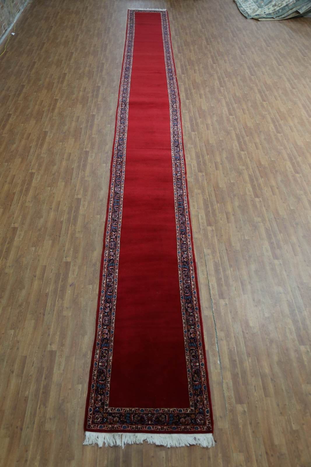 Vegetable Dye Red Solid Kashaan Narrow/ Long Runner Rug 3×33 Hand-made Carpet