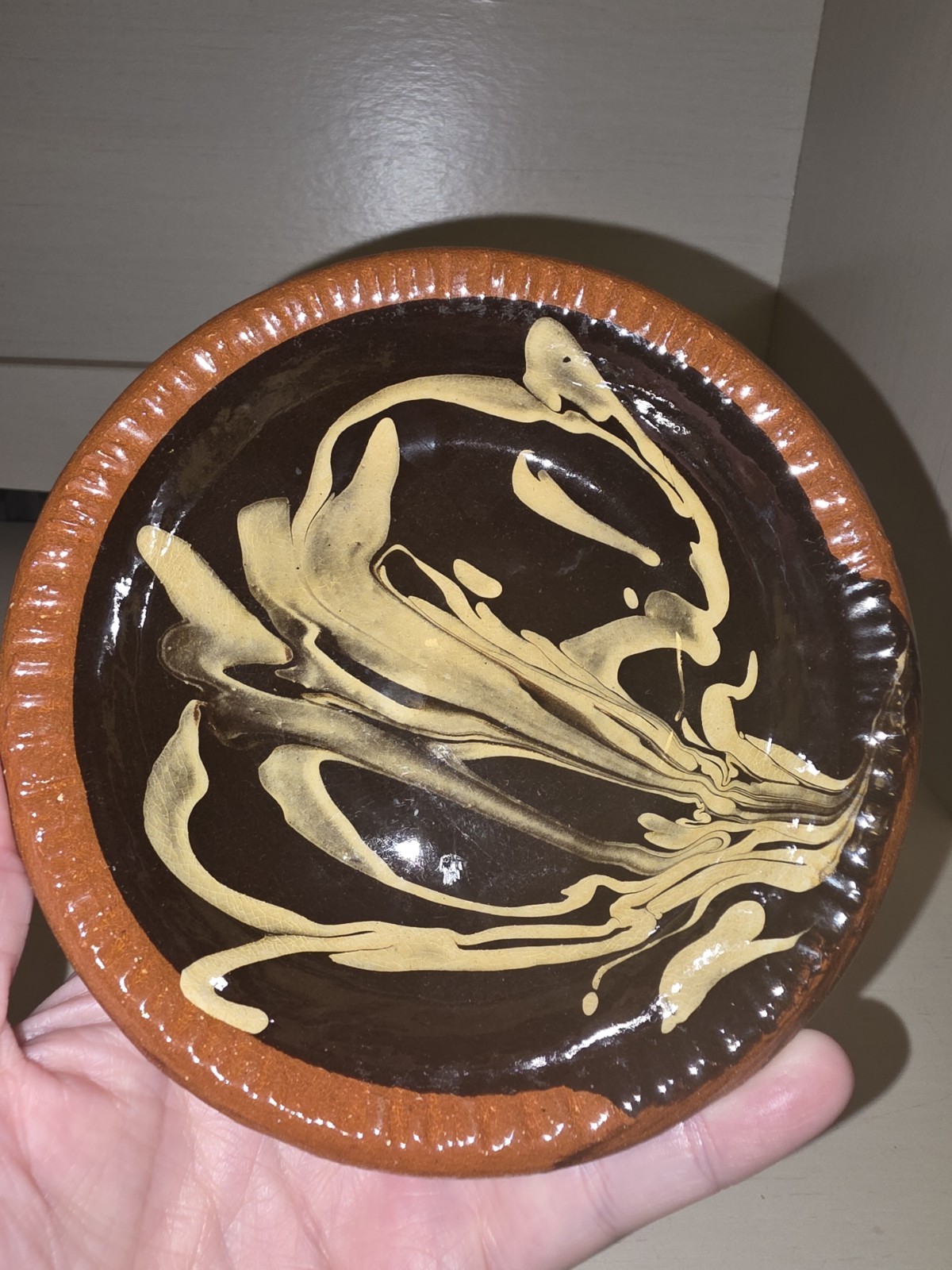 Colonial Williamsburg Restoration Pottery Redware Swirl Candy Dish Bowl. AS IS
