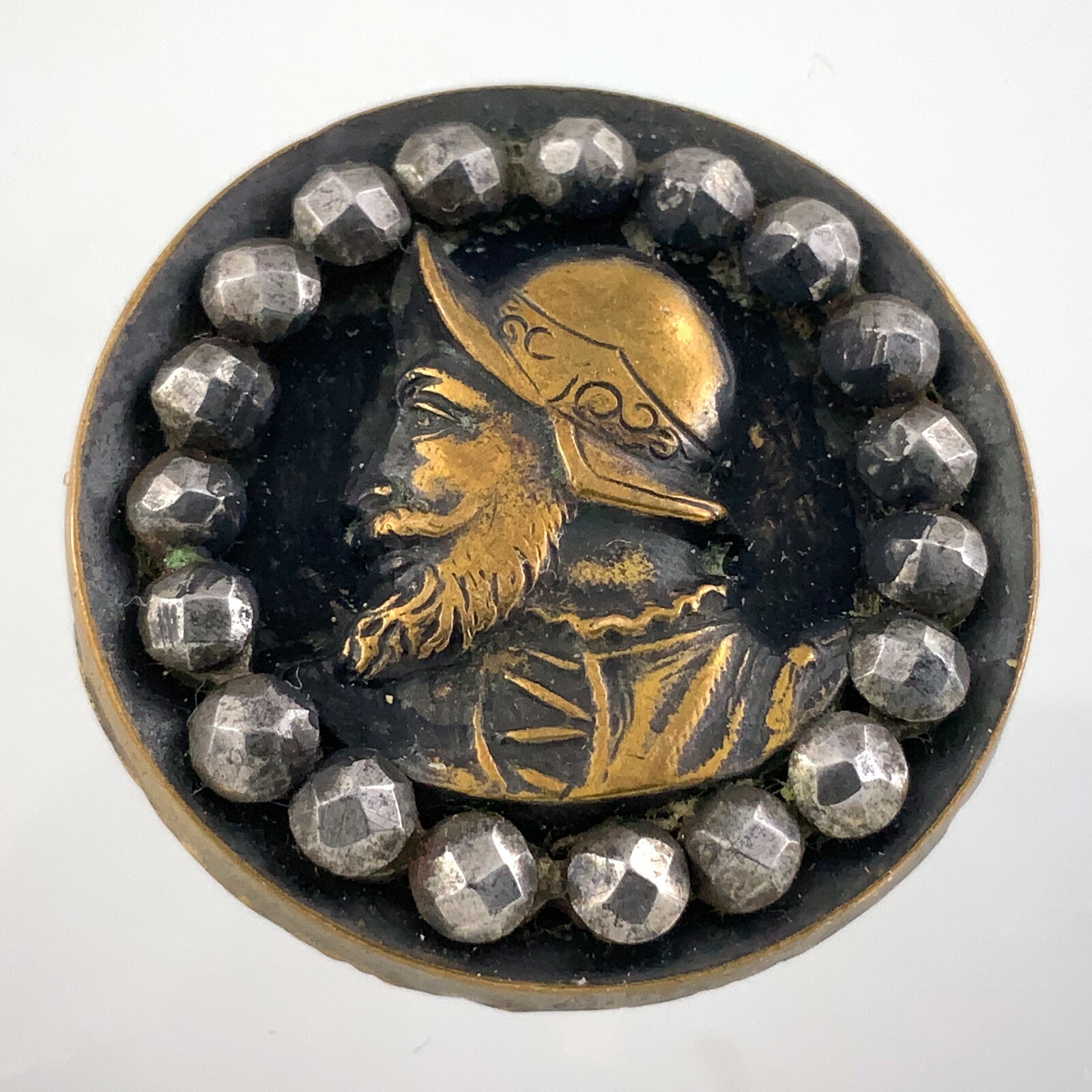 18th Century Hand Forged Solid Brass & Polished Metal Peace Button 1in 293B