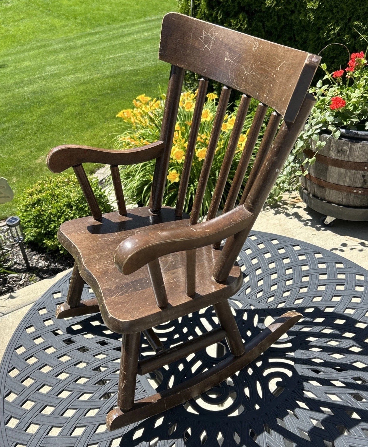 Vintage Oak Hill Childs Rocking Chair Tagged August 1973 Made The USA