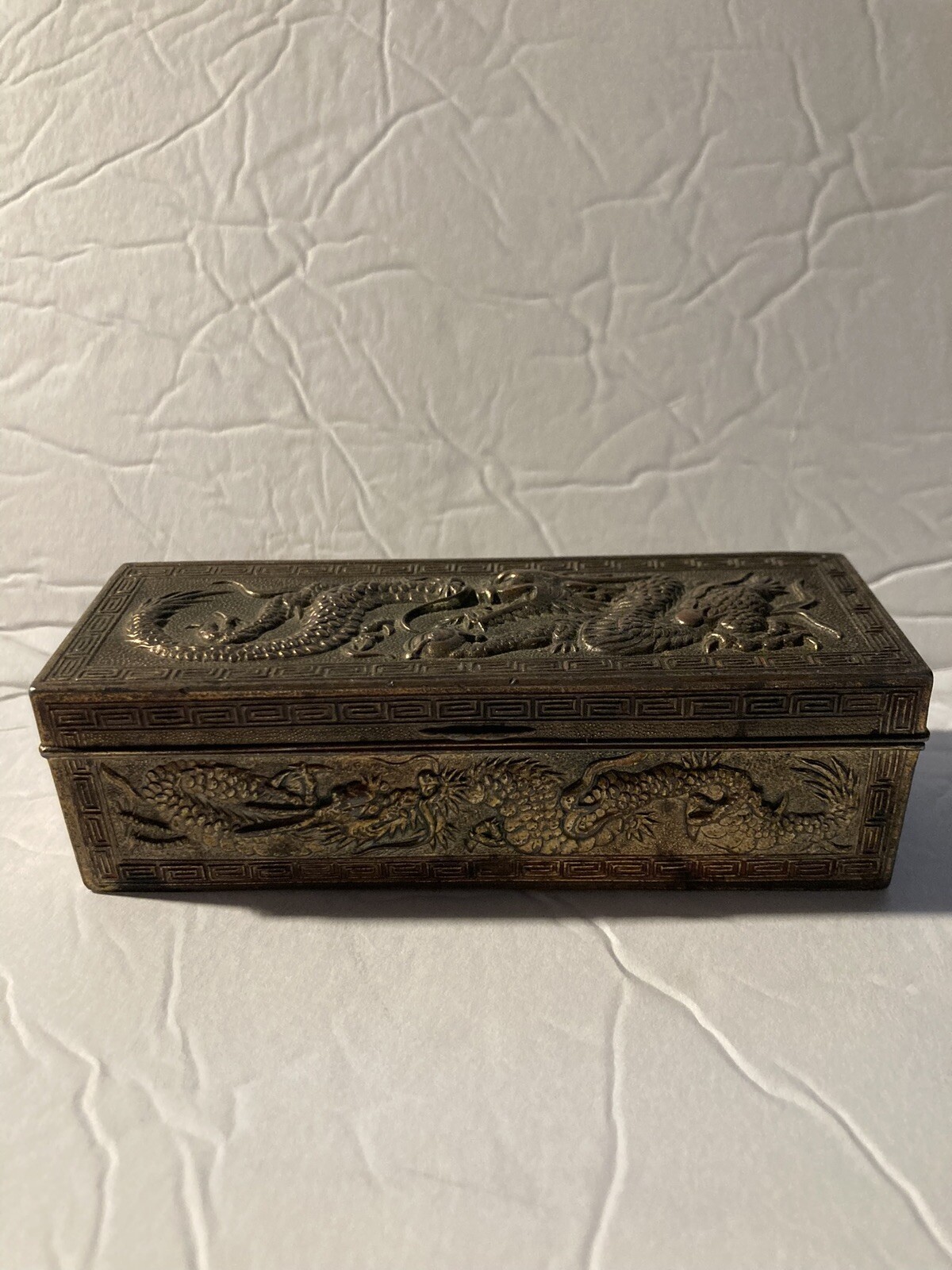 High Relief Antique Repose Japanese Dragons Metal Stamp Box! SALE!