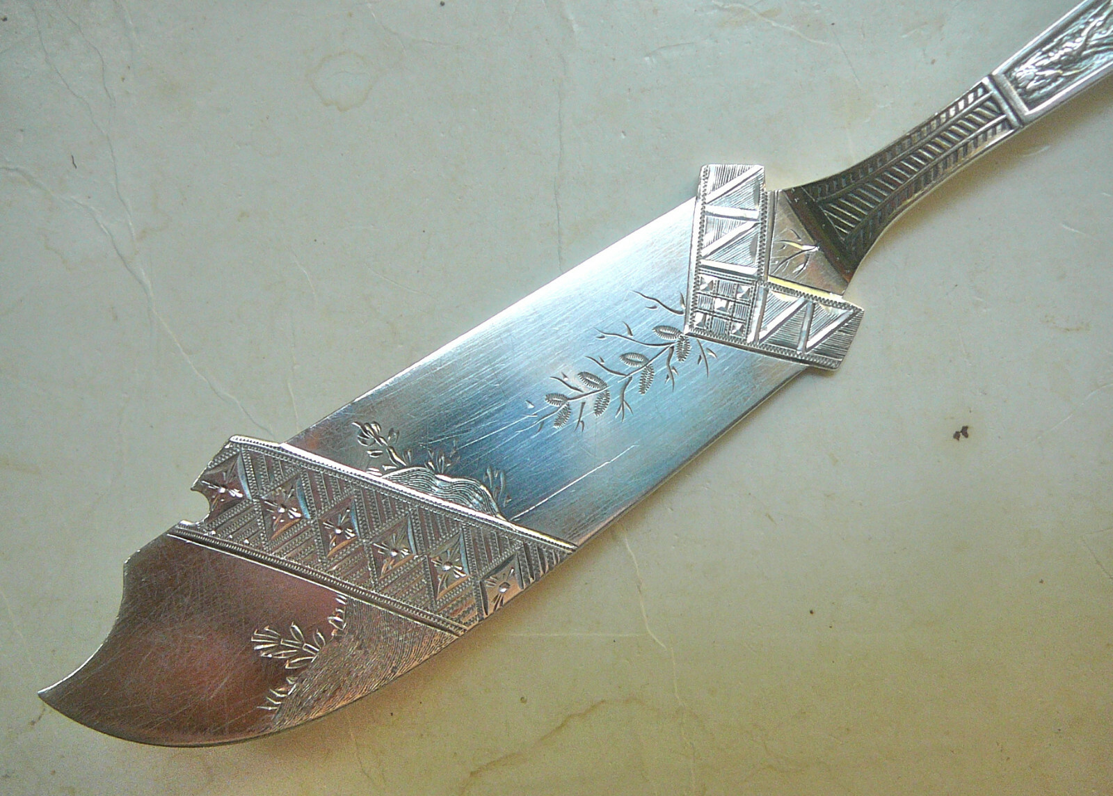 Gorham ☛JAPANESE ☚ Sterling LARGE MASTER BUTTER KNIFE 1871 7 3/4″ Bright-Cut