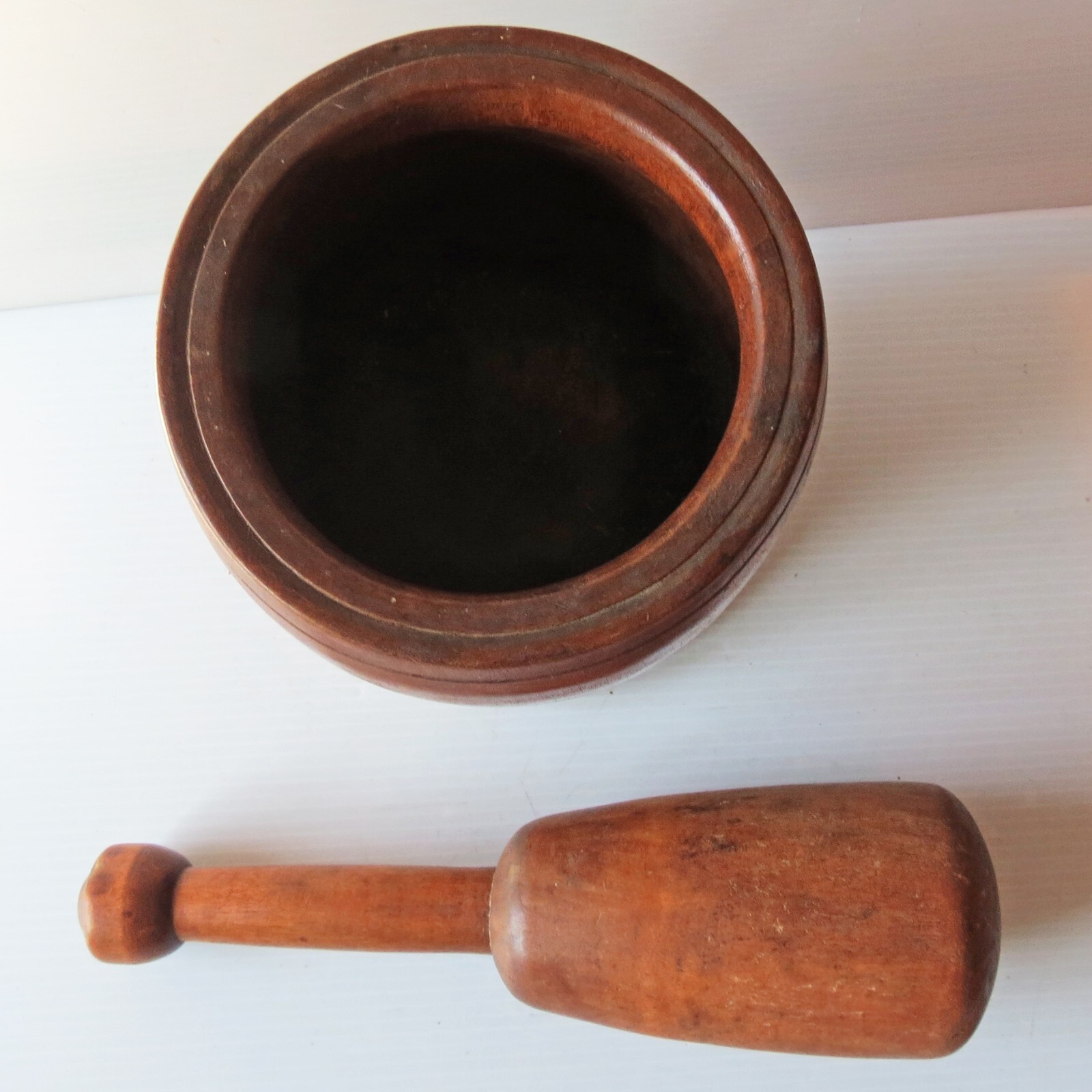 Antique Hand Turned Maple MORTAR & PESTLE 7 1/2” Tall
