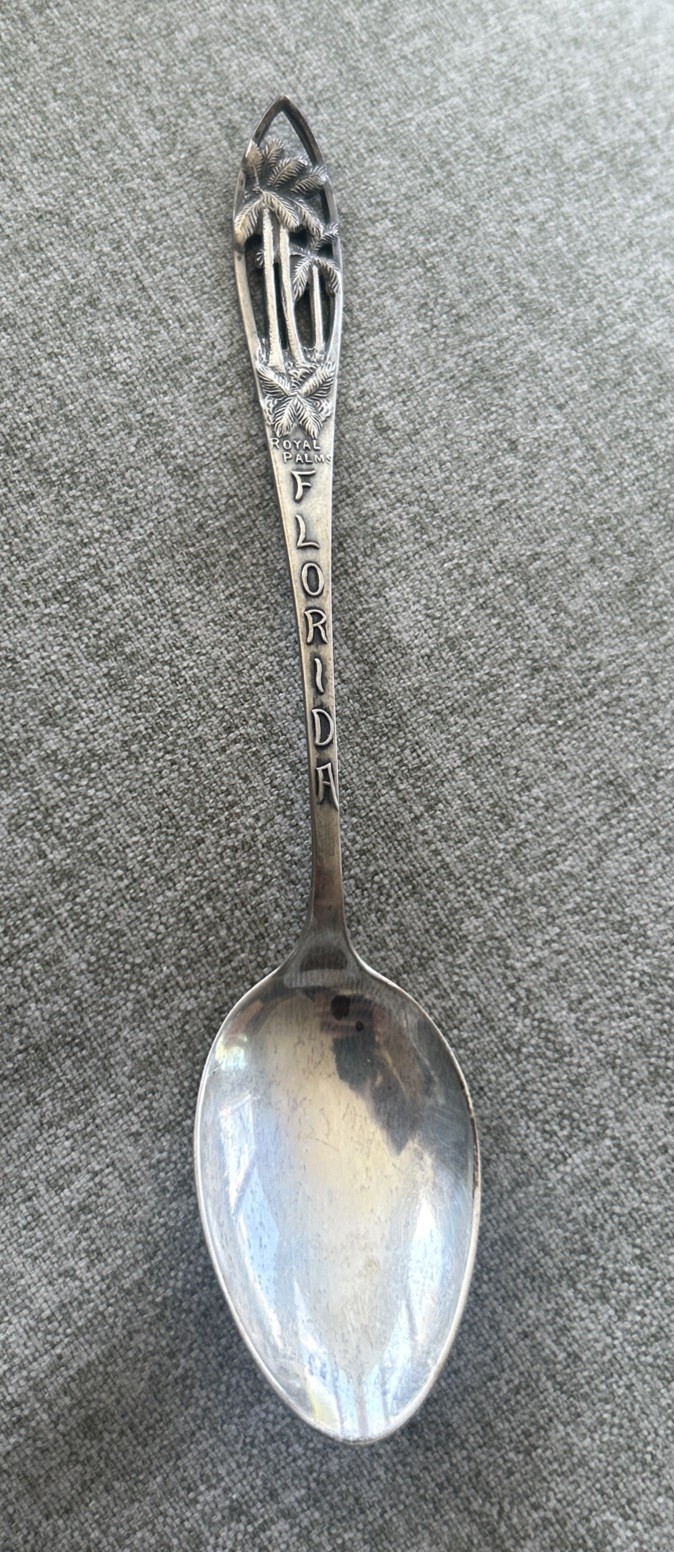 Silver Sterling WATSON FLORIDA Souvenir Spoon 1900s ROYAL PALM TREES Figural