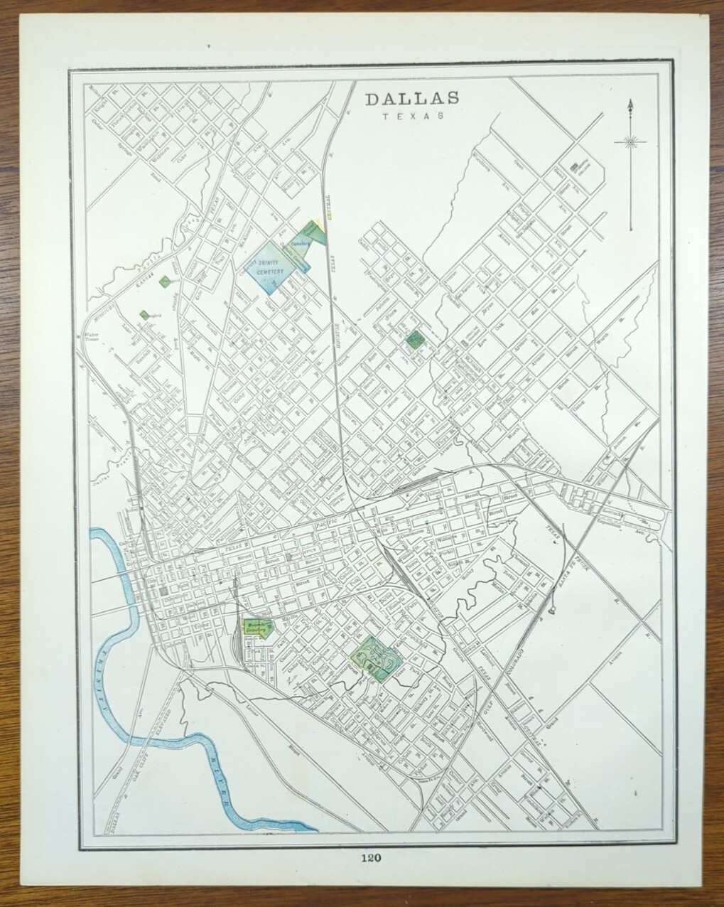 Vintage 1894 DALLAS TEXAS Map 11″x14″ Old Antique Original LETOT STATE THOMAS
