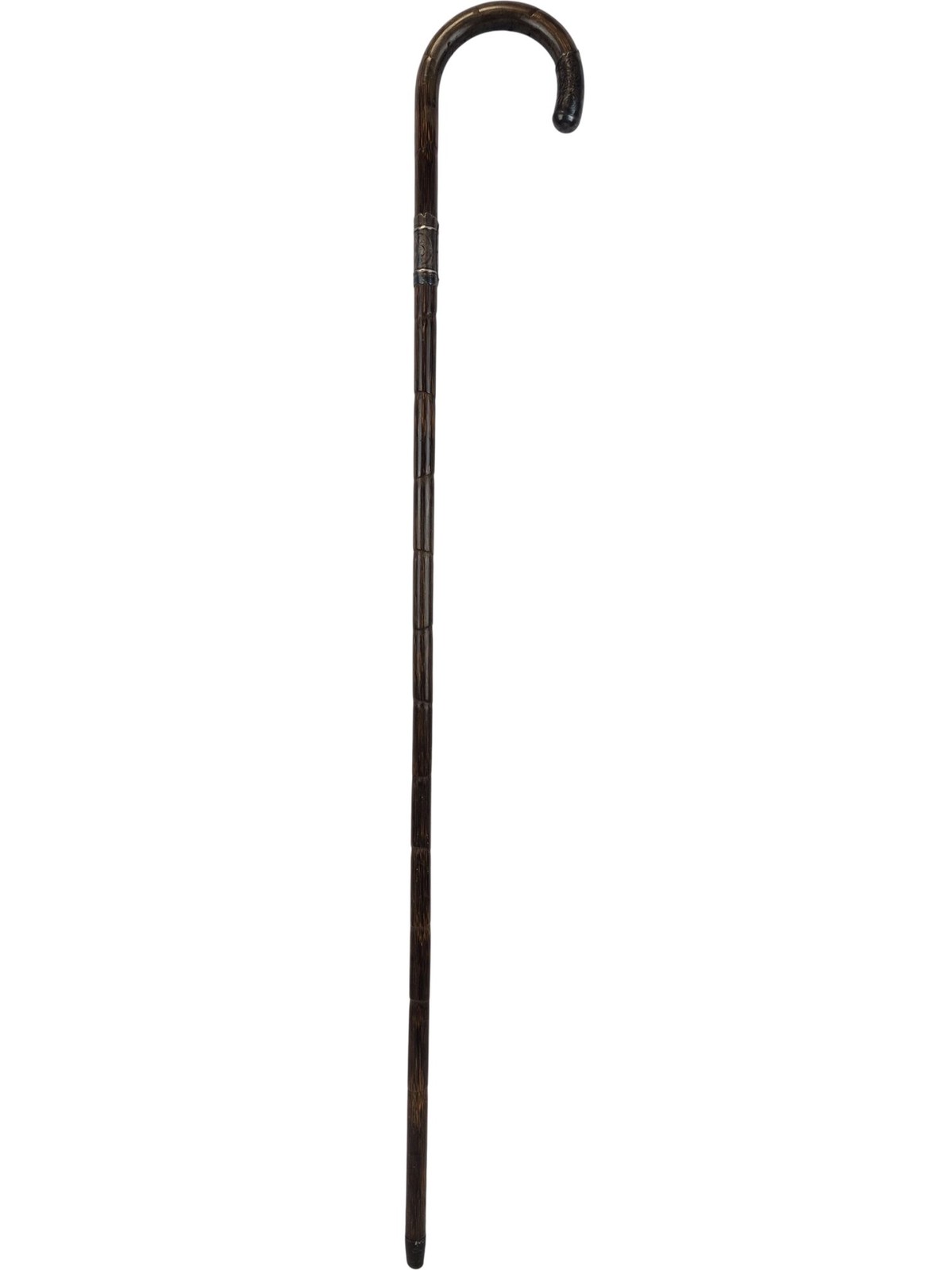 Antique Bamboo Wooden Walking Stick with Silver Embellishment