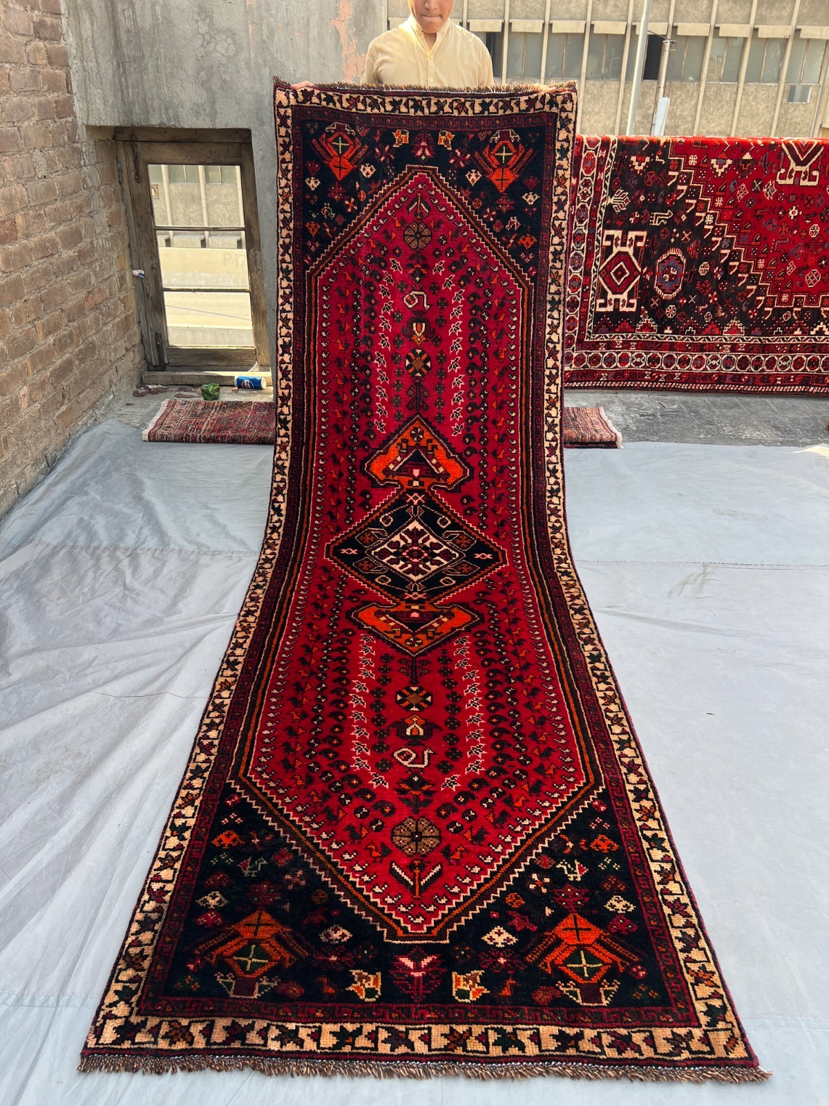 Red turkish 3x10ft Vintage Hand Knotted Wool Runner Rug Tribal Medallion Carpet