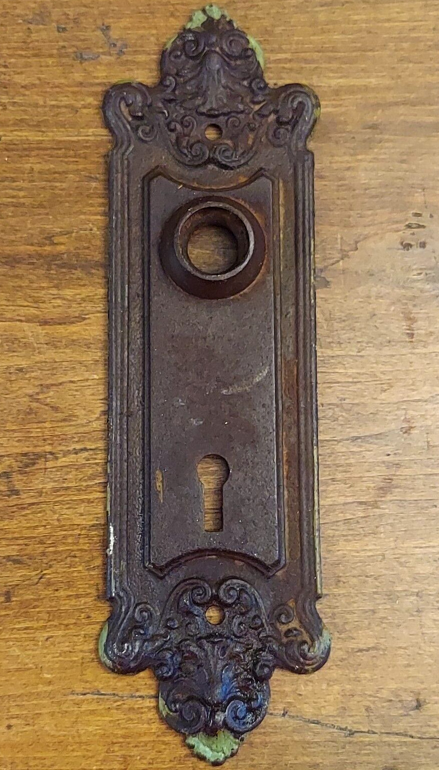 Vintage HEAVY Ornate Cast Iron Door Knob Back Plate 7.5” Antique Sargent