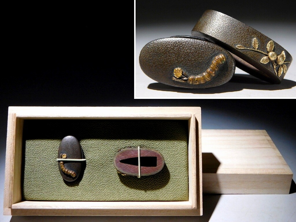 Wasabi & Sansho pepper Design Kinko Fuchi/Kashira Edo original tsuba antique