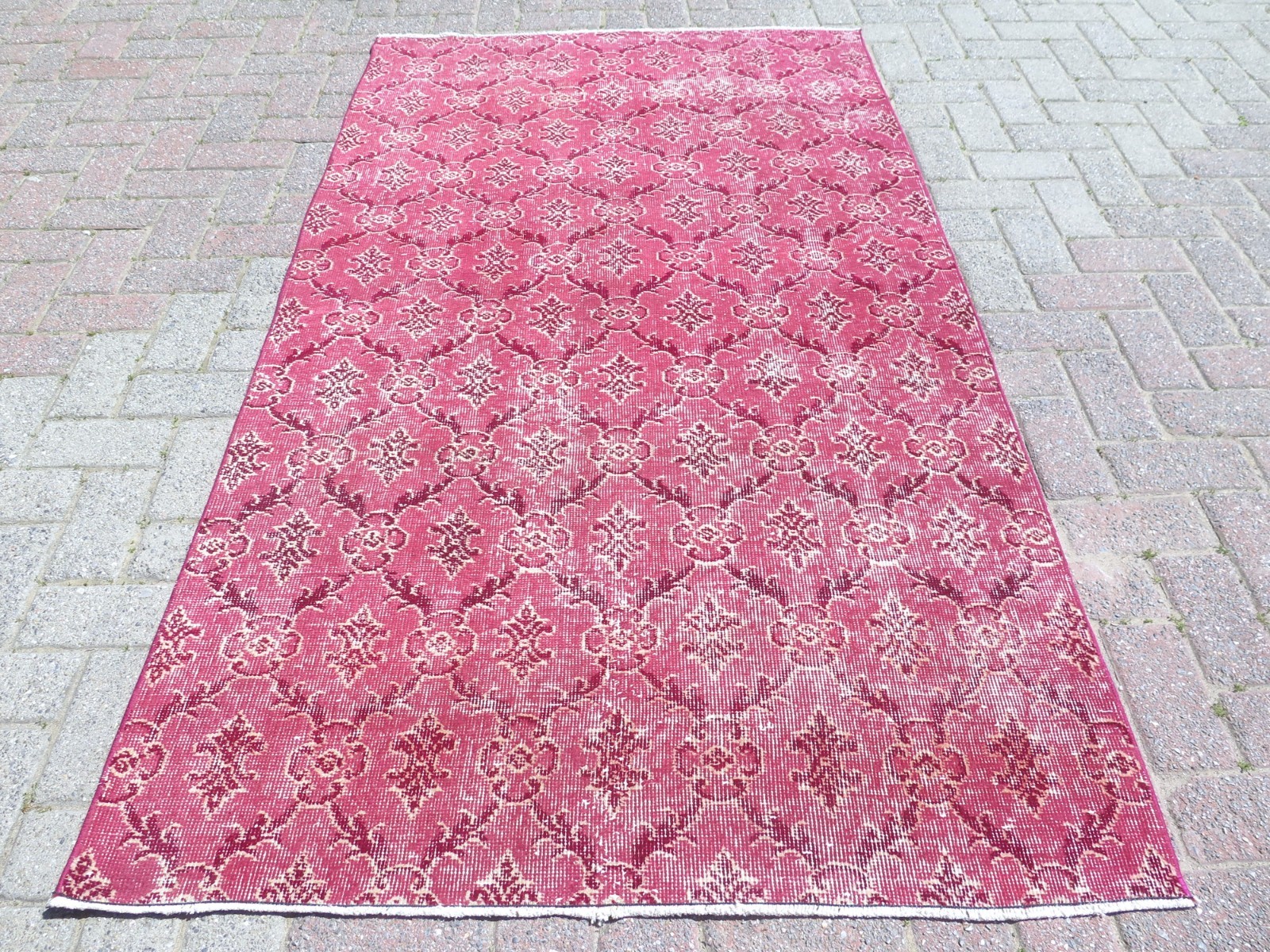 Vintage Turkish Area Rugs, Handmade Floor Carpet, Pink Rug Wool Boho Rug 45″x79″
