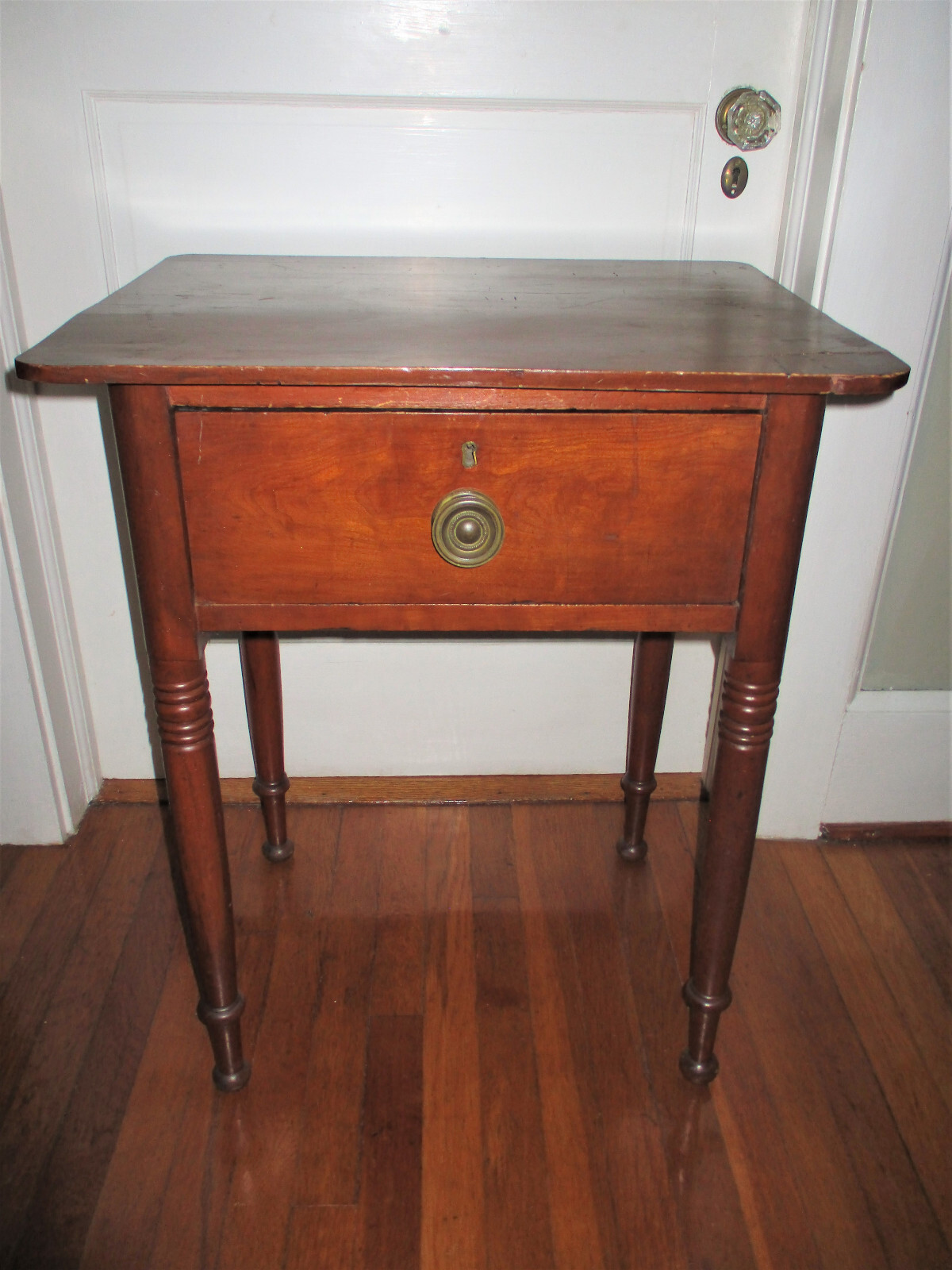Primitive 19th c. SHERATON Antique Farmhouse Cherry Side Table DOVETAIL DRAWER